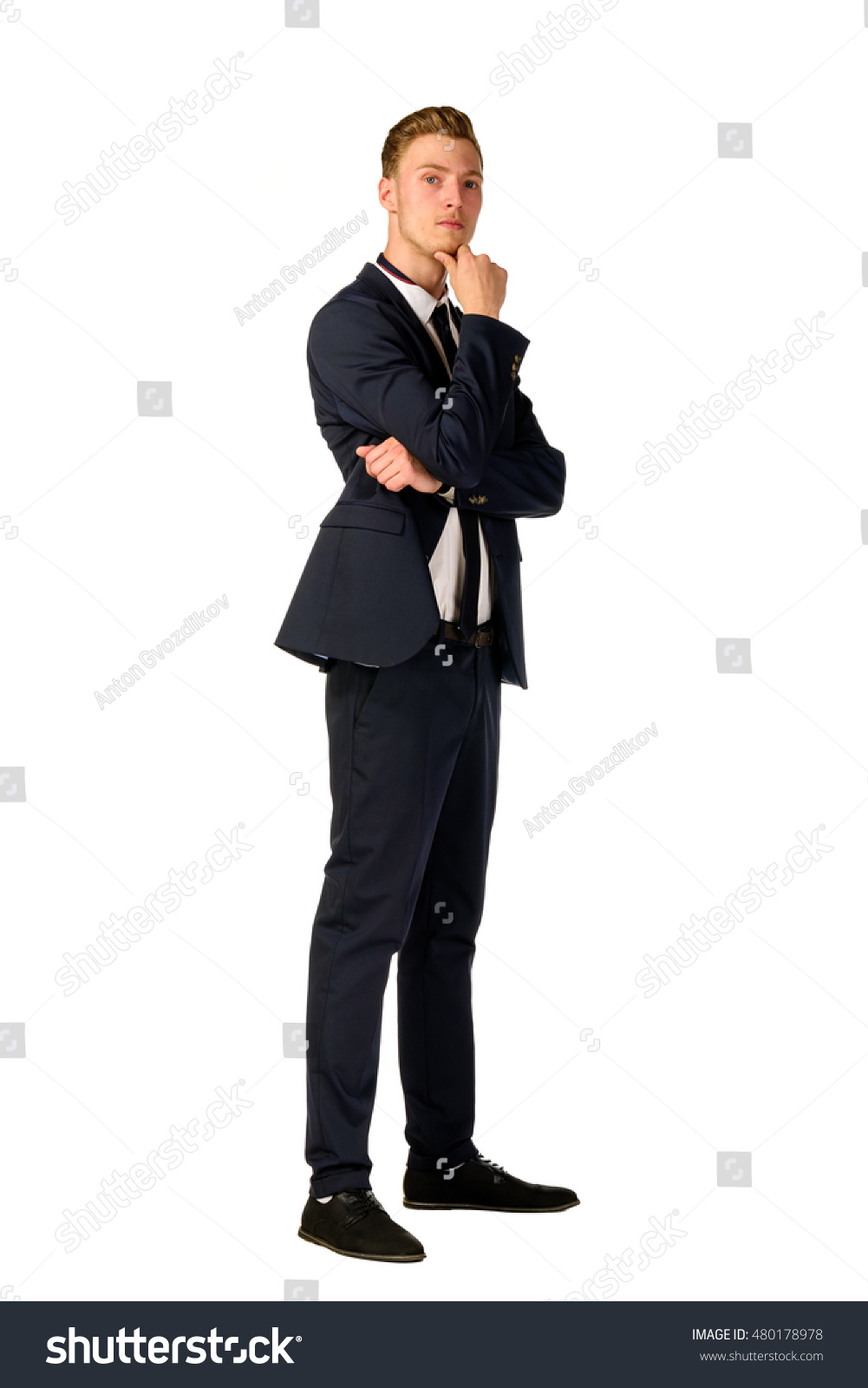 Young Business Man Thinking Full Length Stock Photo 480178978 ...