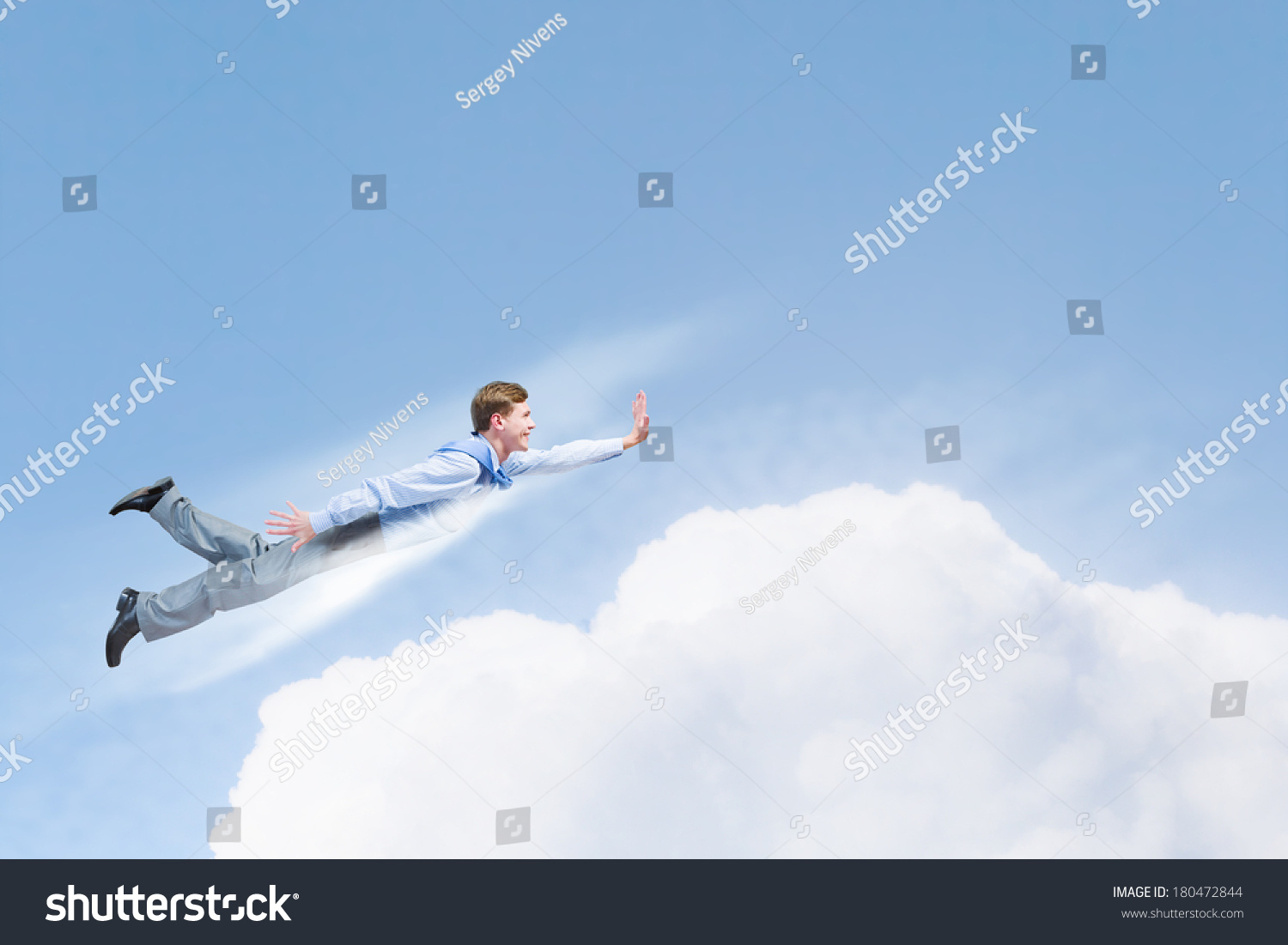  Light Blue Classic  Template Design Featuring Young Businessman Superhero Flying