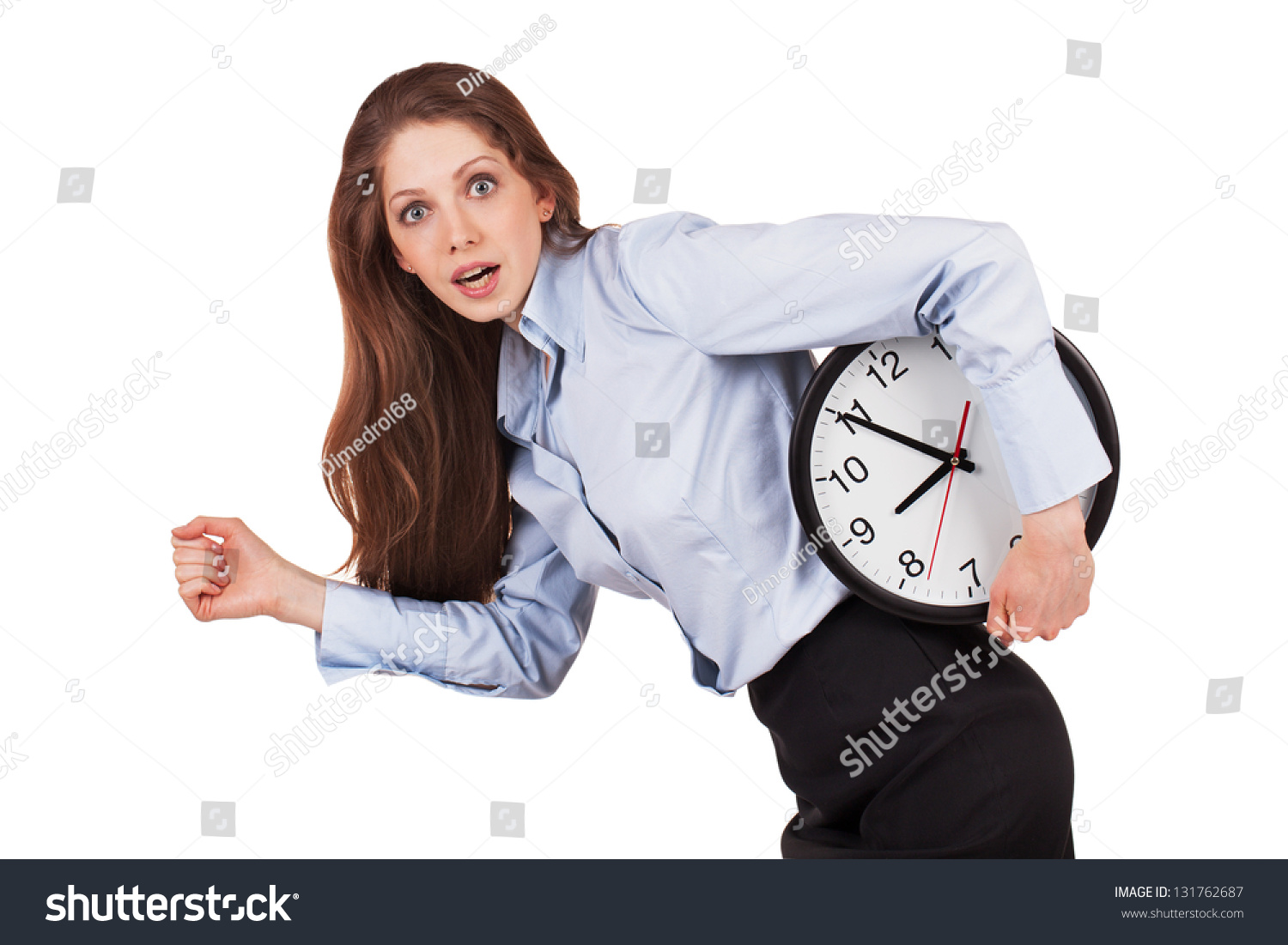 Young Businesswoman Hurry Clock Under His Stock Photo 131762687 ...