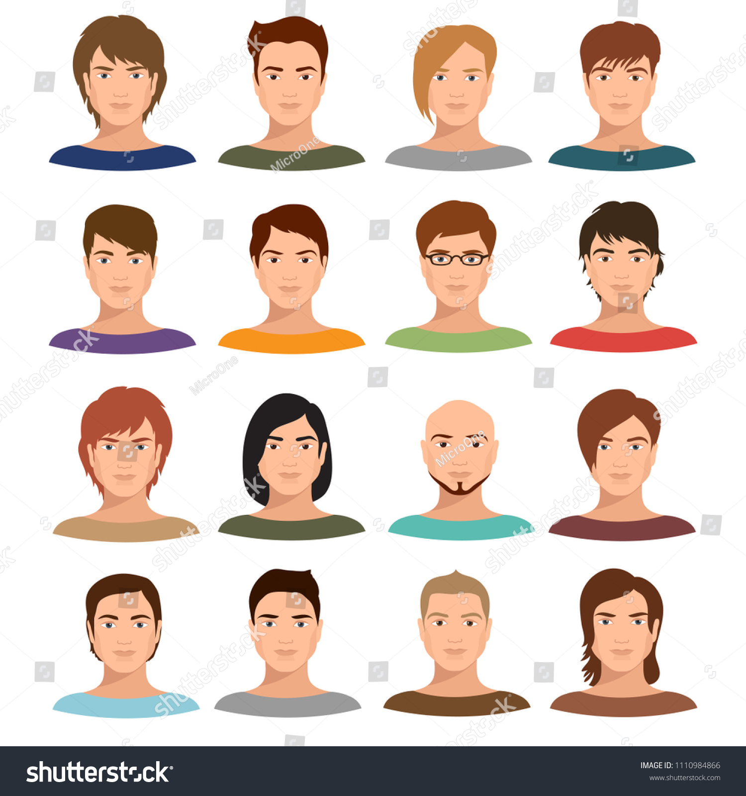 Young Cartoon Man Portraits Various Hairstyle Stock Illustration ...