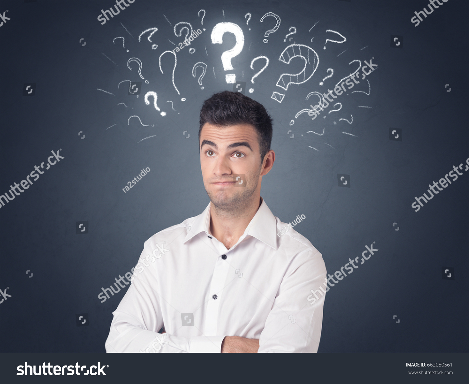 Young Casual Businessman White Question Marks Stock Photo 662050561 ...