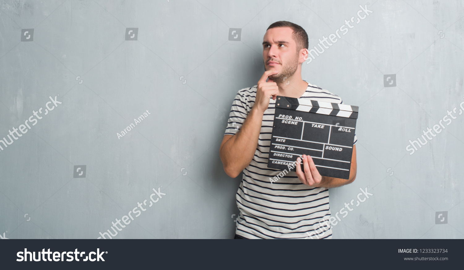  Light Gray Dual Curve Template Design Featuring Young Caucasian Man Over Grey Grunge