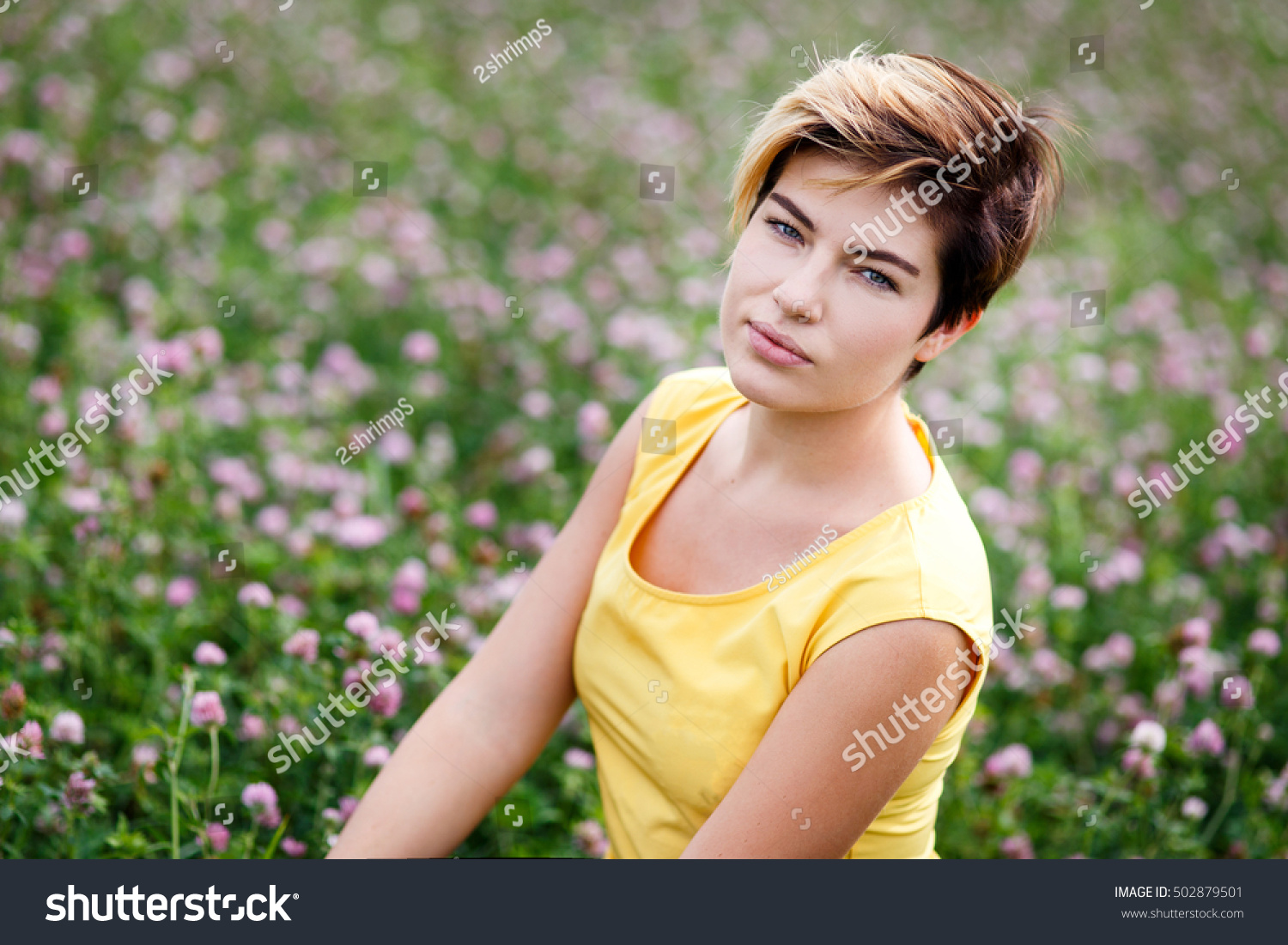 Young Caucasian Woman Trendy Short Hair Stock Photo Edit Now