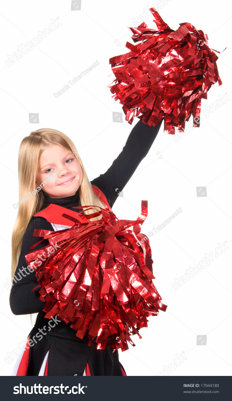 Young Cheerleader Red Pompoms Smiling Camera Stock Photo Edit Now