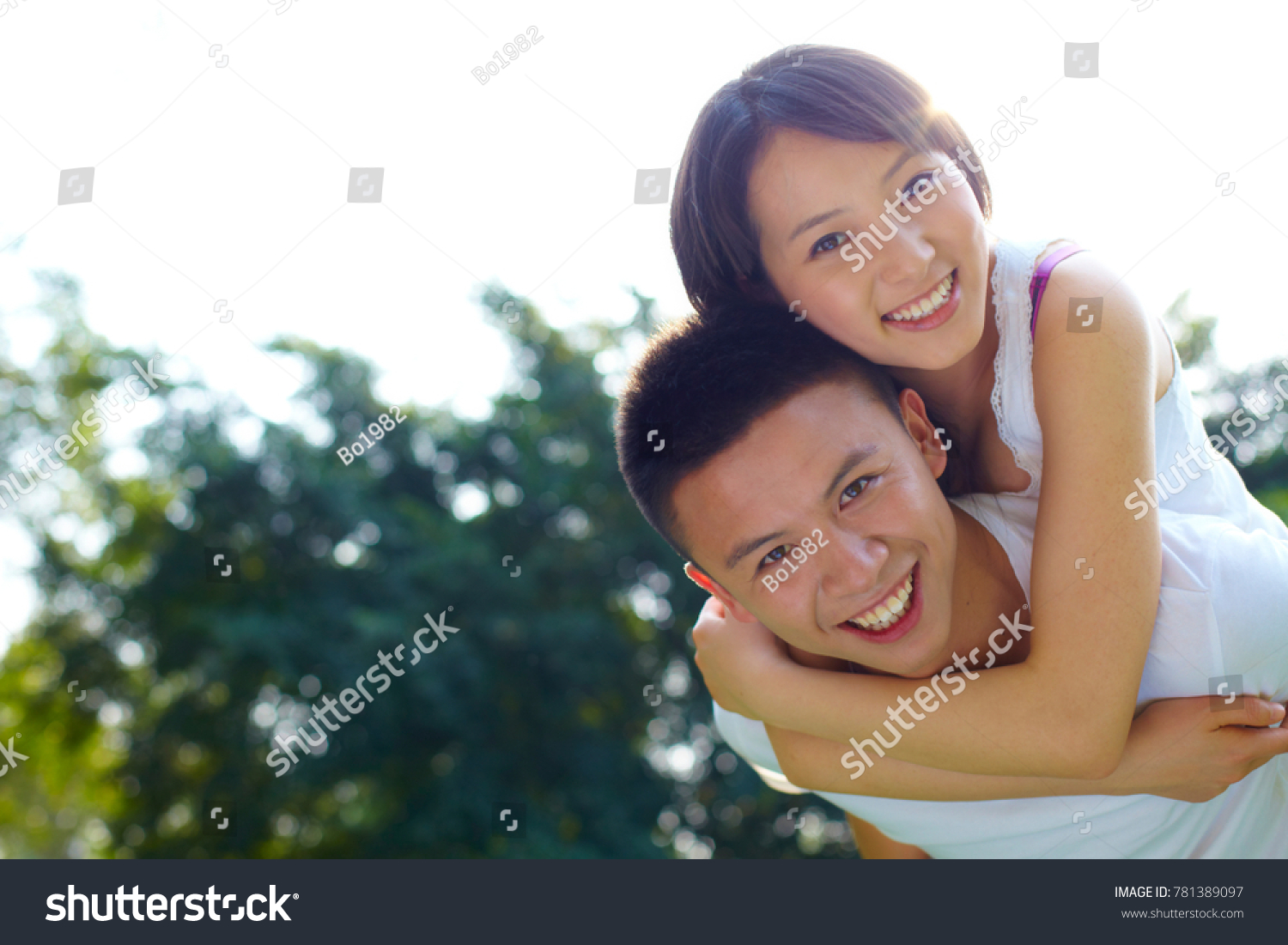 Young Chinese Boyfriend Girlfriend Outdoor Park Stock Photo 781389097 ...