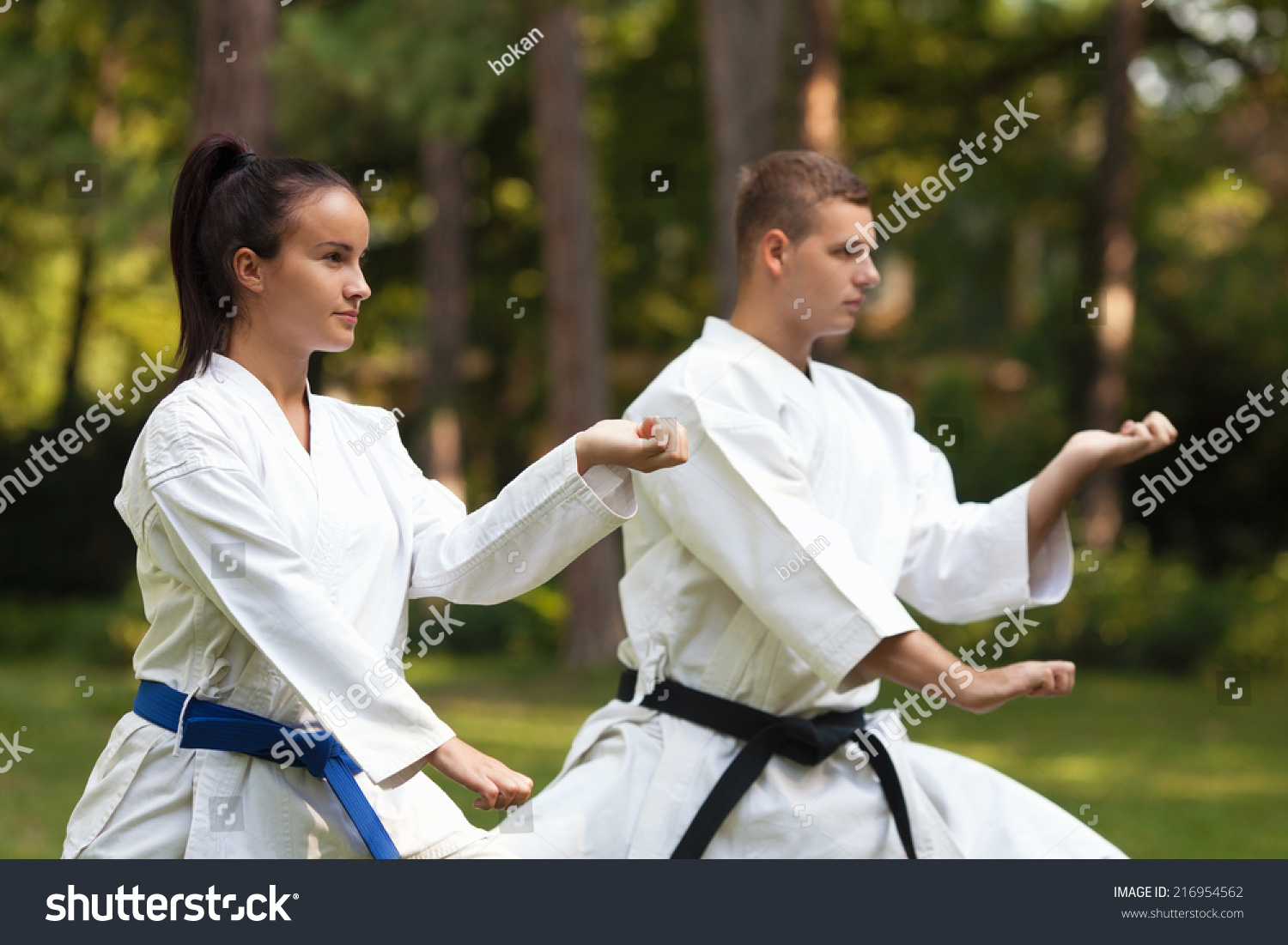 Young Couple Doing Martial Arts Exercise Outdoors Stock Photo 216954562 ...