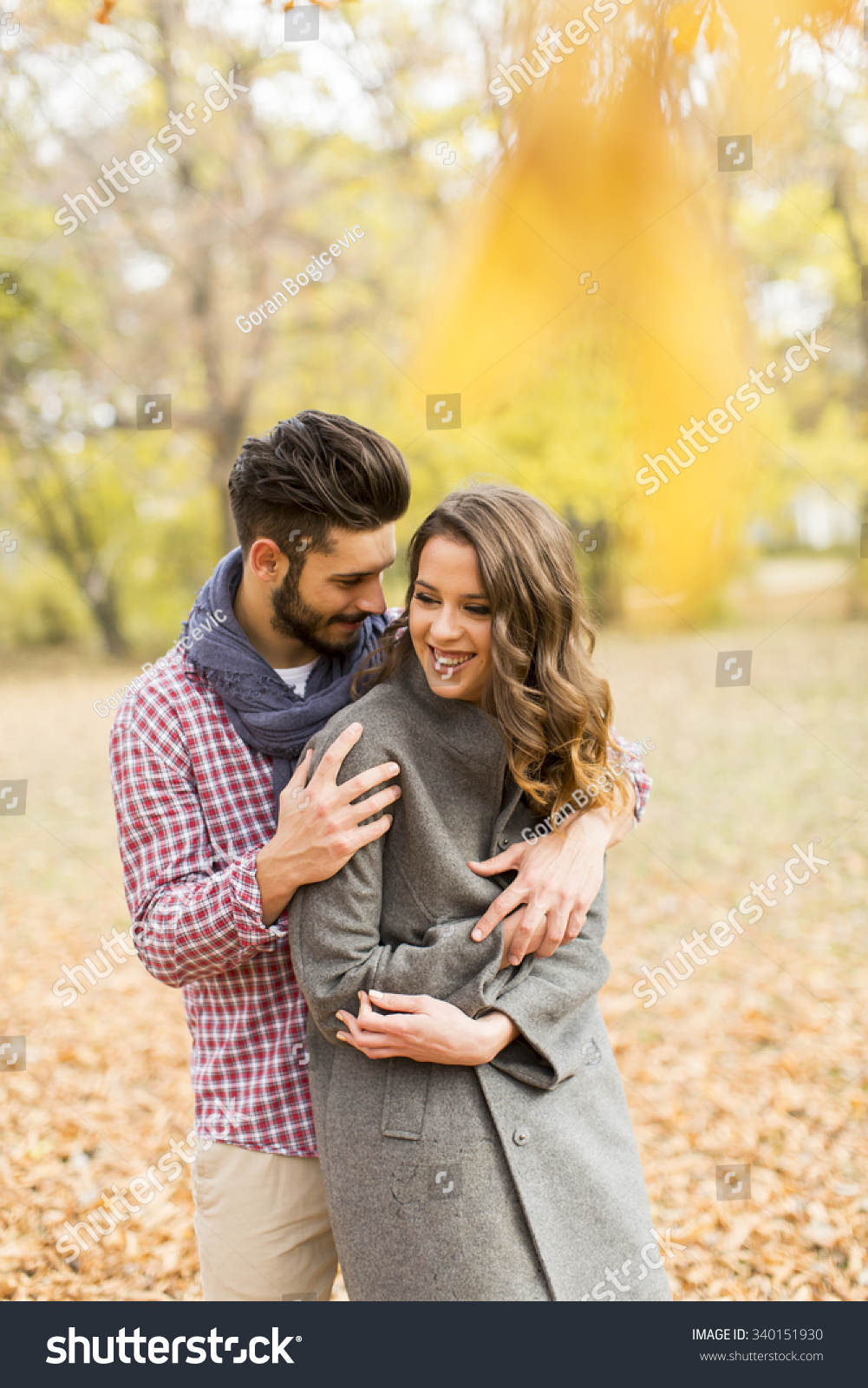 Young Couple Autumn Park Stock Photo 340151930 - Shutterstock