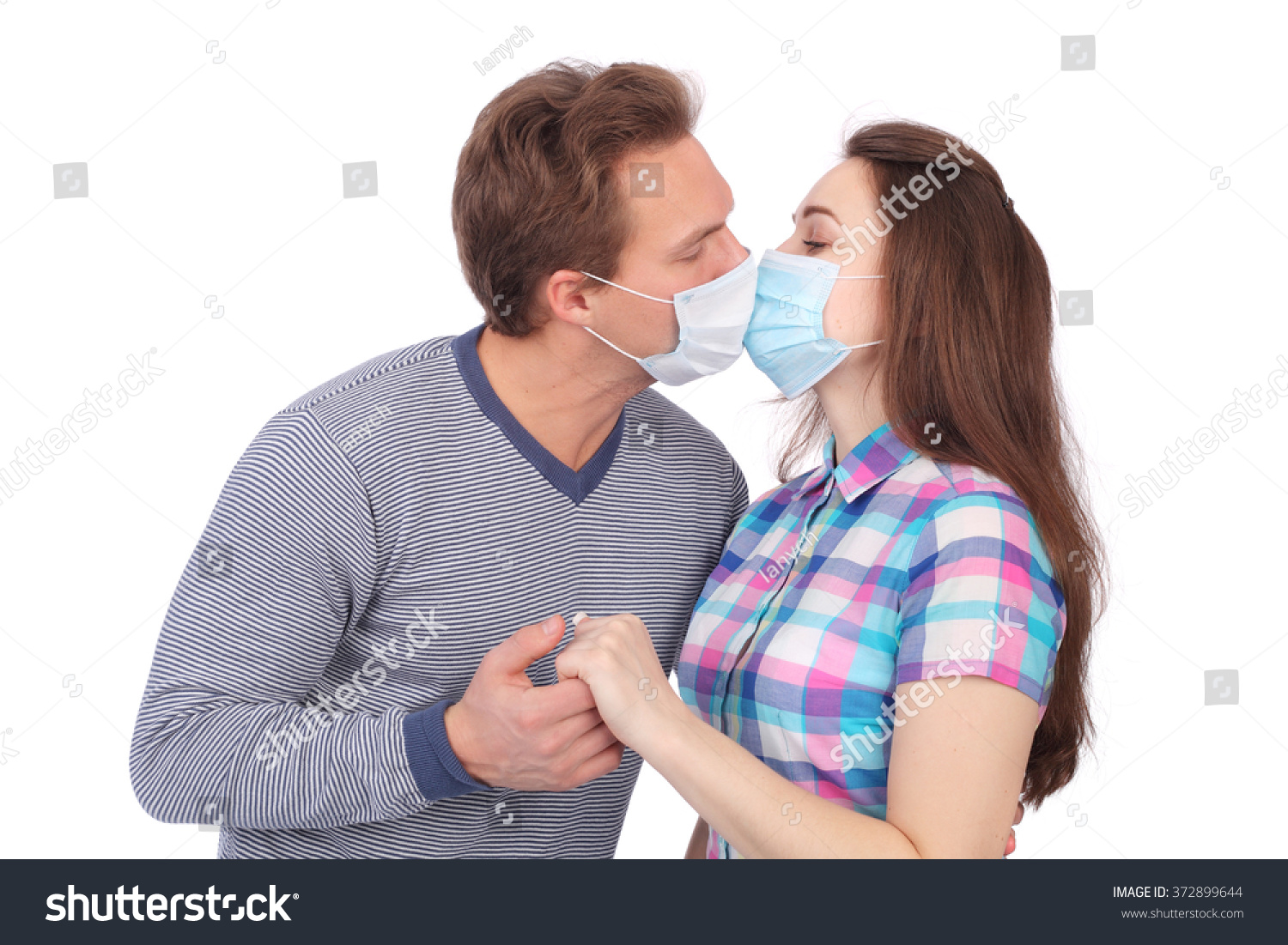 Young Couple Kissing Medical Masks Stock Photo 372899644 - Shutterstock