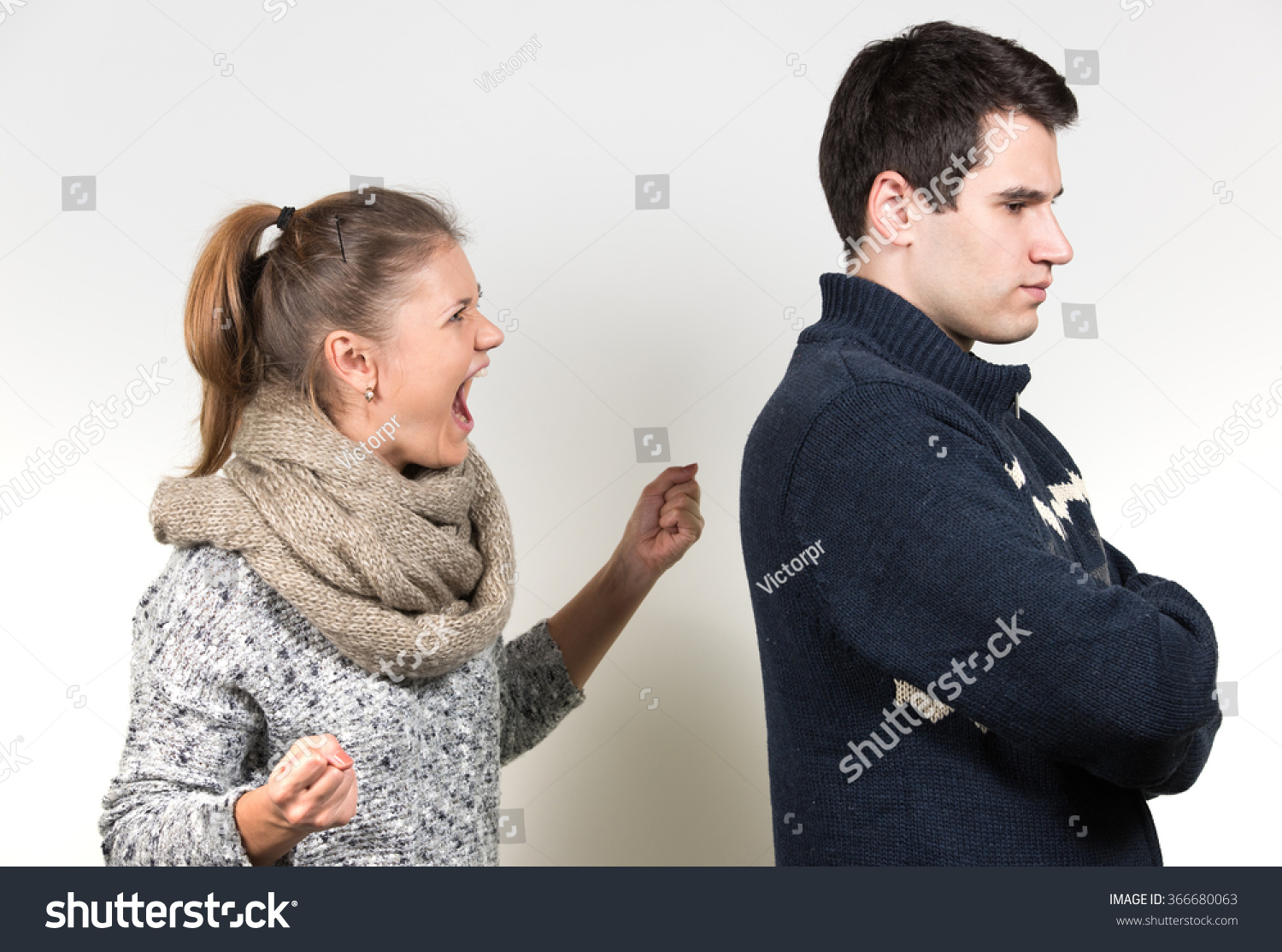 Young Couple, Man And Woman Having Fight Stock Photo 366680063