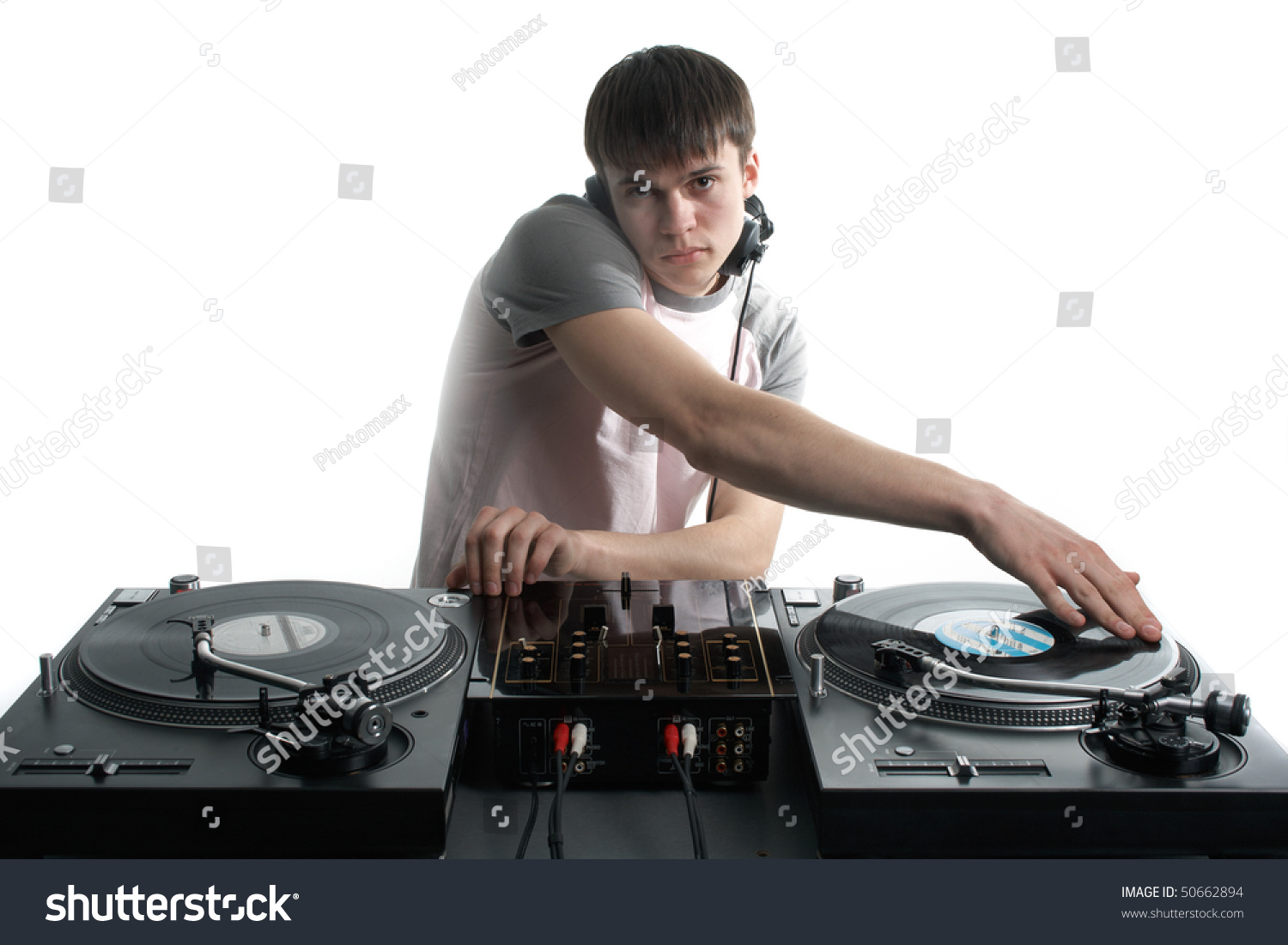 Young Disk Jockey For The Vinyl Disks And Mixer Stock Photo 50662894 ...