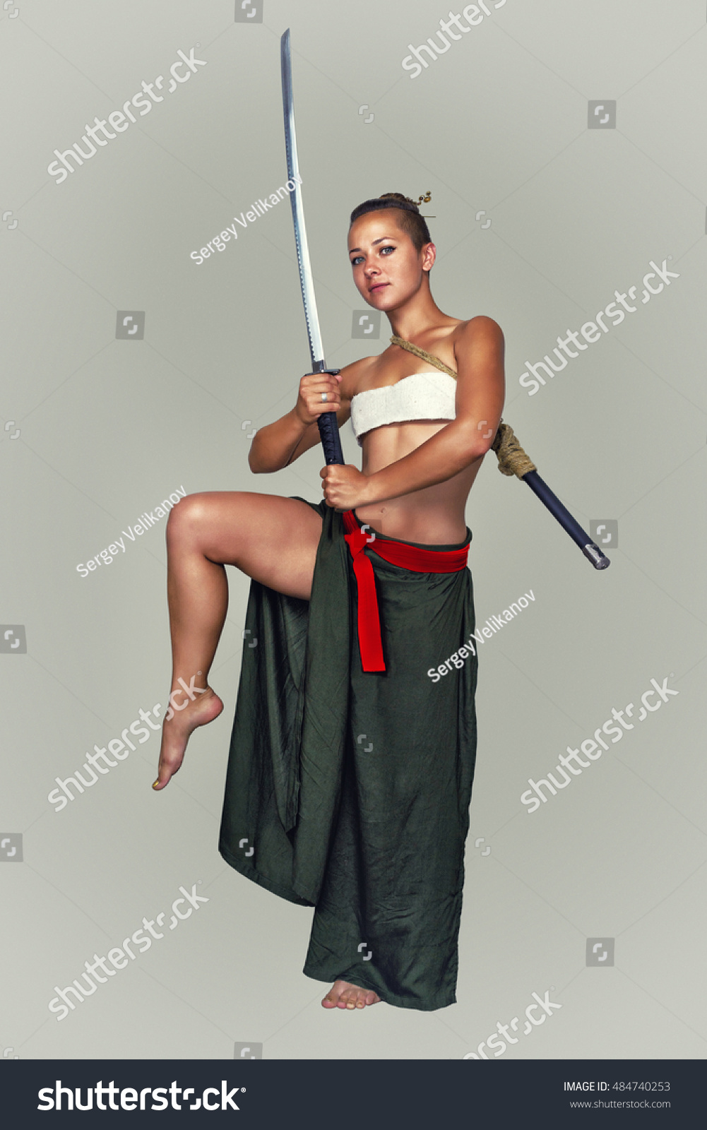 Young Flexible Girl Image Japanese Warrior Stock Photo 