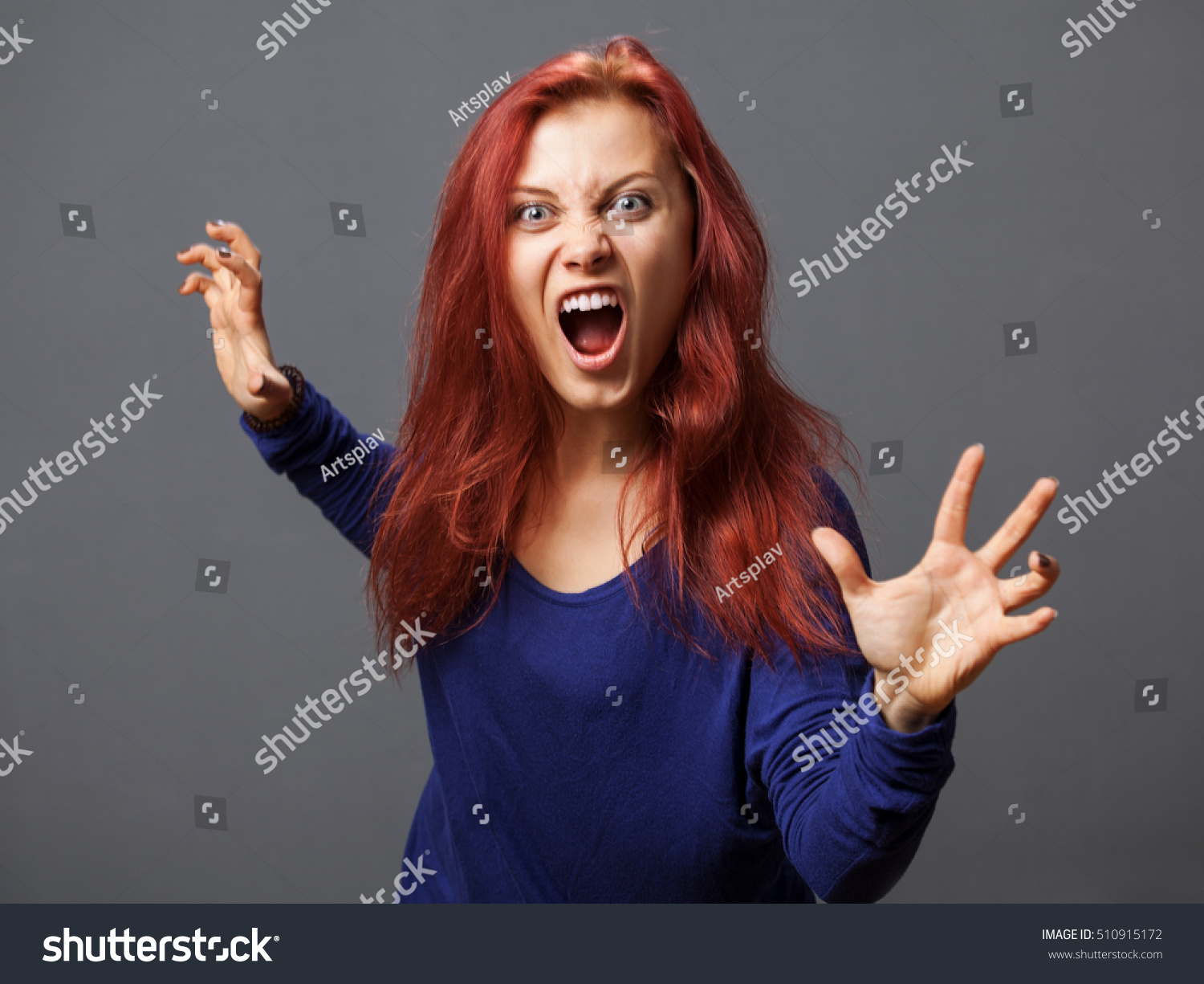 Young Furious Woman Opened Mouth Gray Stock Photo 510915172 | Shutterstock