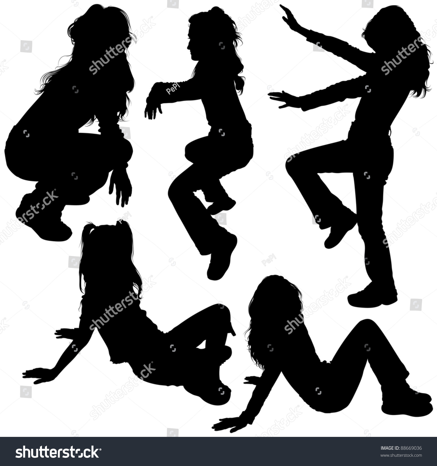 Young Girl Black Silhouettes Stock Illustration 88669036 | Shutterstock