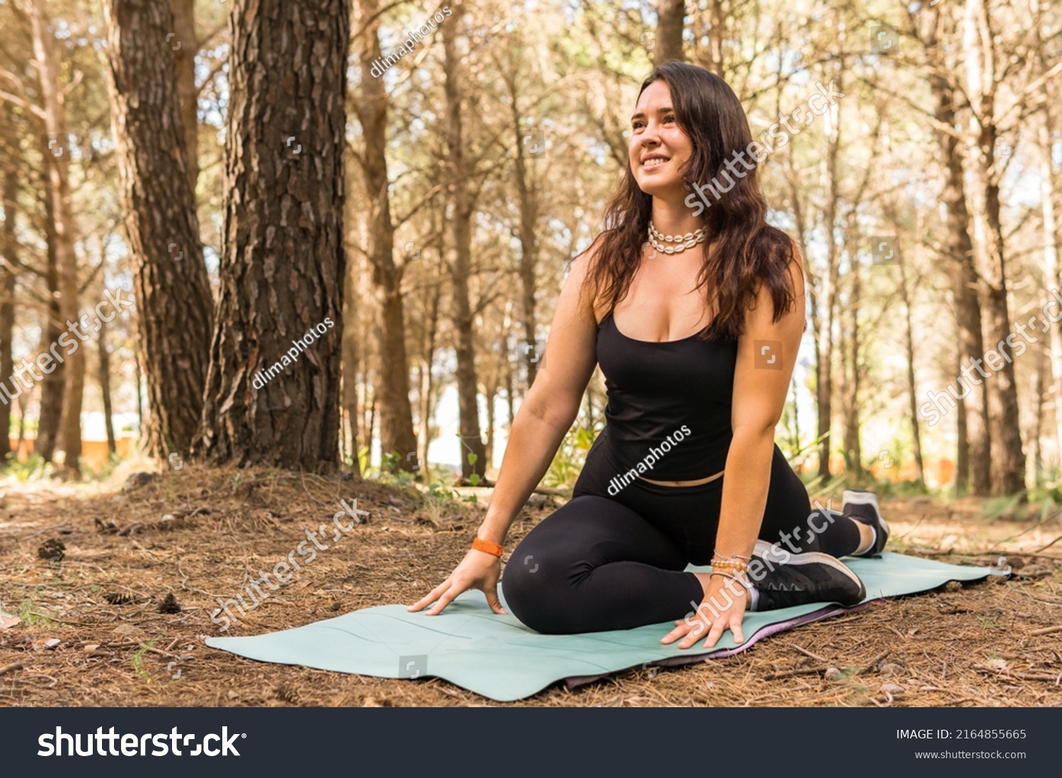 Young Girl Doing Yoga Stretches Smiling Stock Photo 2164855665 Young Girl Doing Yoga Stretches Smiling Stock Photo 2164855665