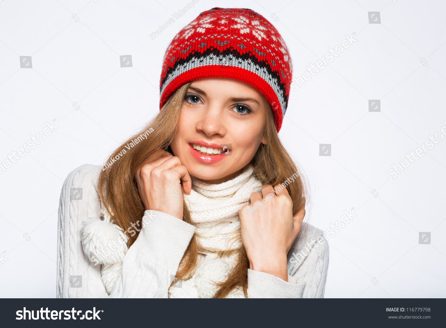 Young Girl In A Red Cap Isolated On White Stock Photo 116779798 ...