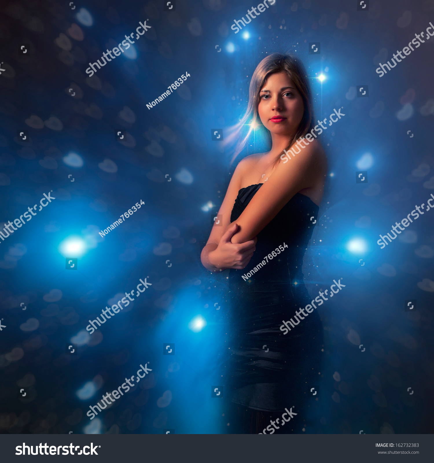 Young Girl Posing Studio Galaxy Background Stock Photo Edit Now