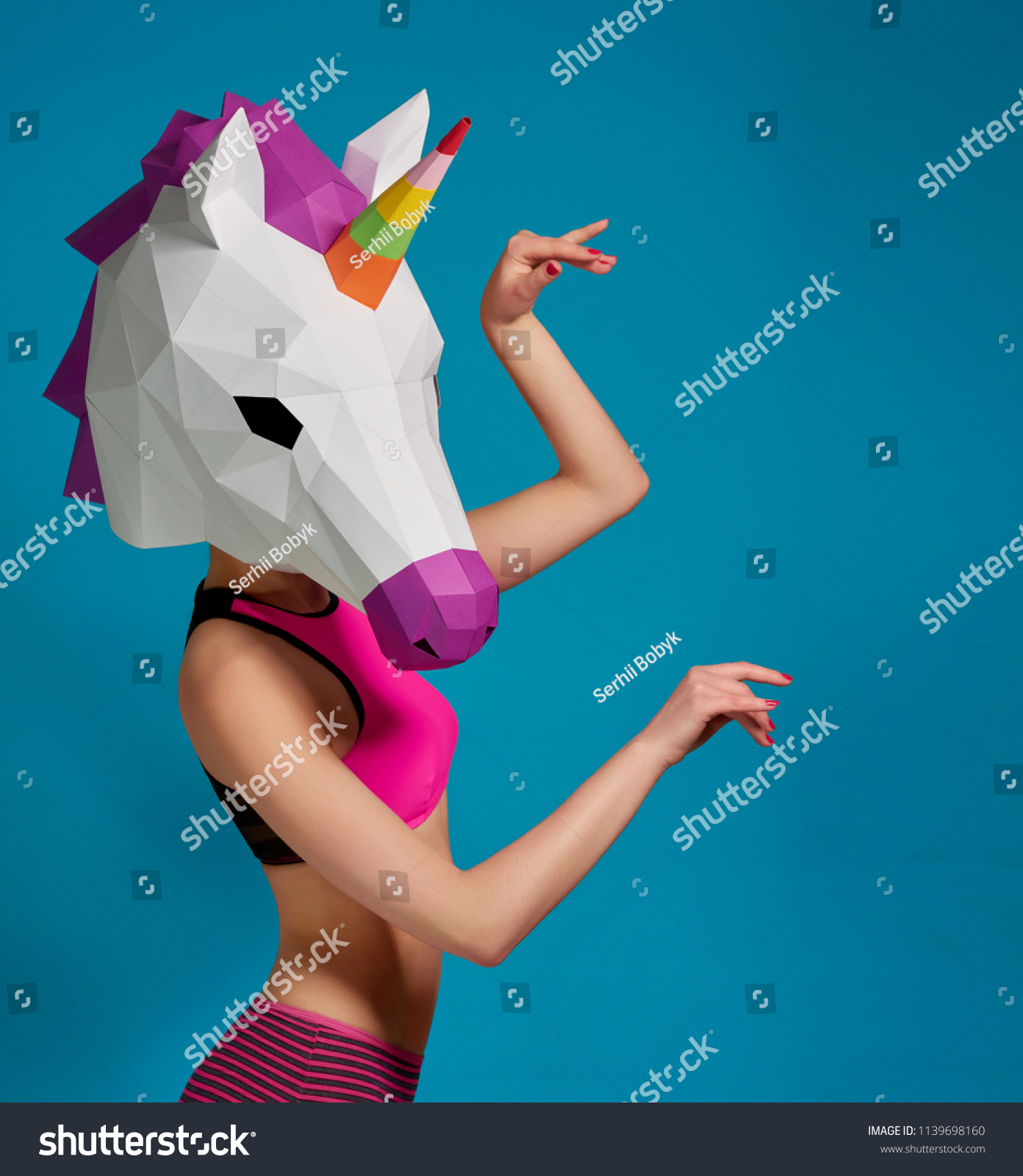 Young Girl Posing Wearing Unicorns Mask Stock Photo Edit