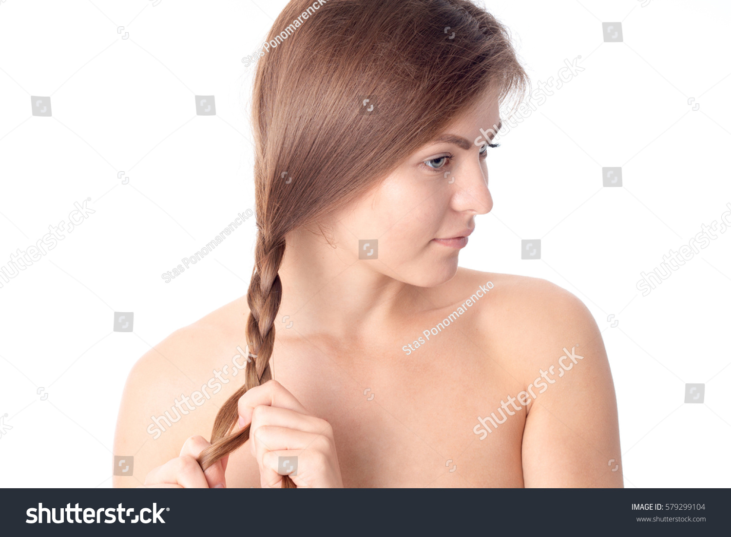 Young Girl Brown Hair Weaves Pigtail Stock Photo Edit Now 579299104