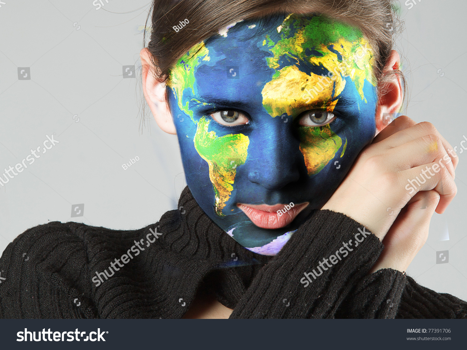 Young Girl Painted Face Earth Map Stock Photo 77391706 - Shutterstock