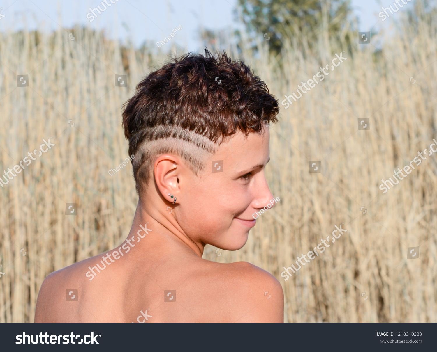Young Girl Tanned Skin Undercut Haircut Stock Photo Edit