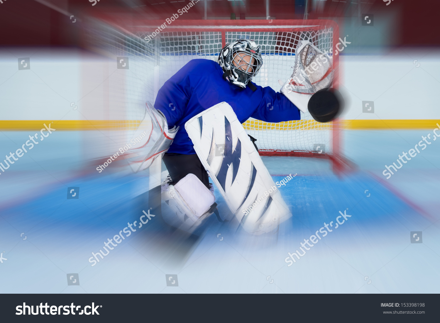 Young Goalkeeper Catching Flying Puck Knee Stock Photo 153398198 ...