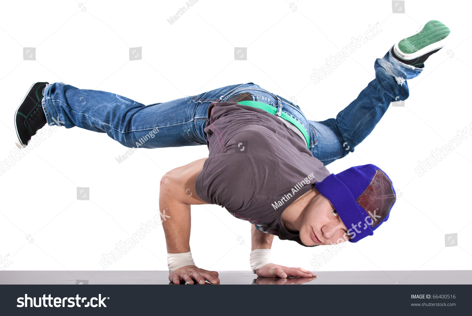 Young Handsome Fresh Man Breakdancing With Stylish Clothes. Stock Photo ...