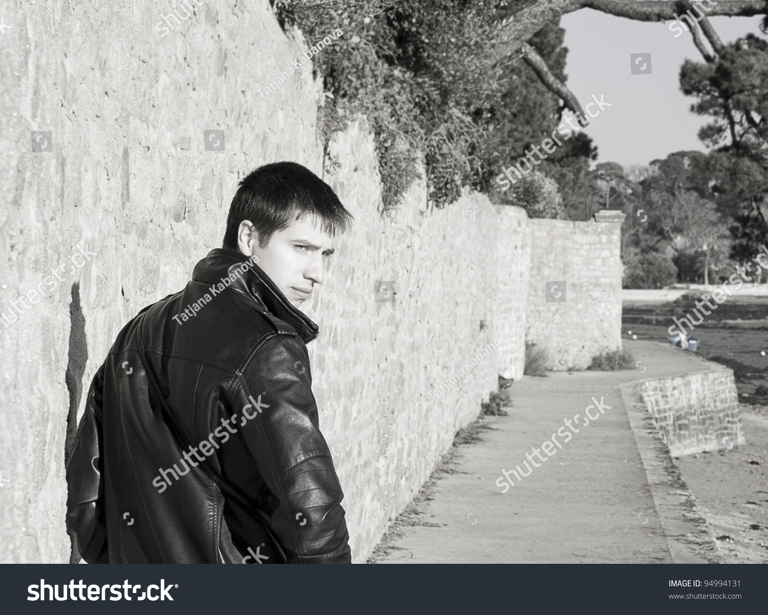 Young Handsome Man Black Leather Jacket Stock Photo 94994131 - Shutterstock