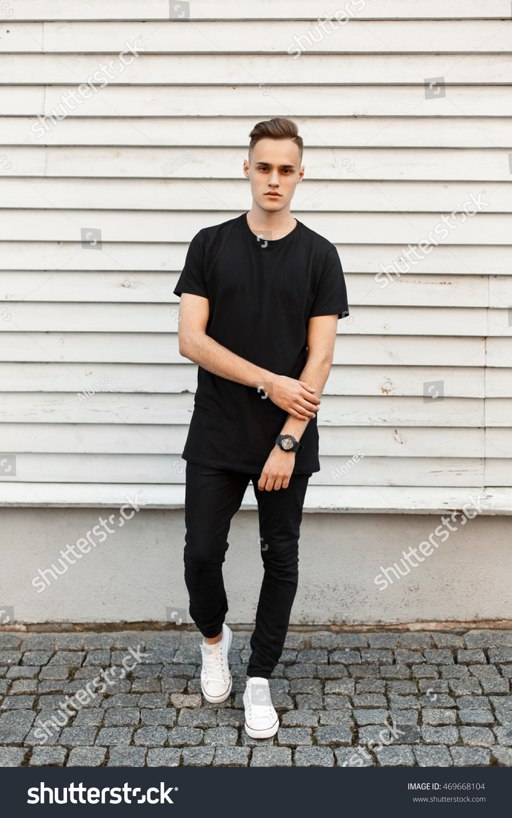 all black with white sneakers
