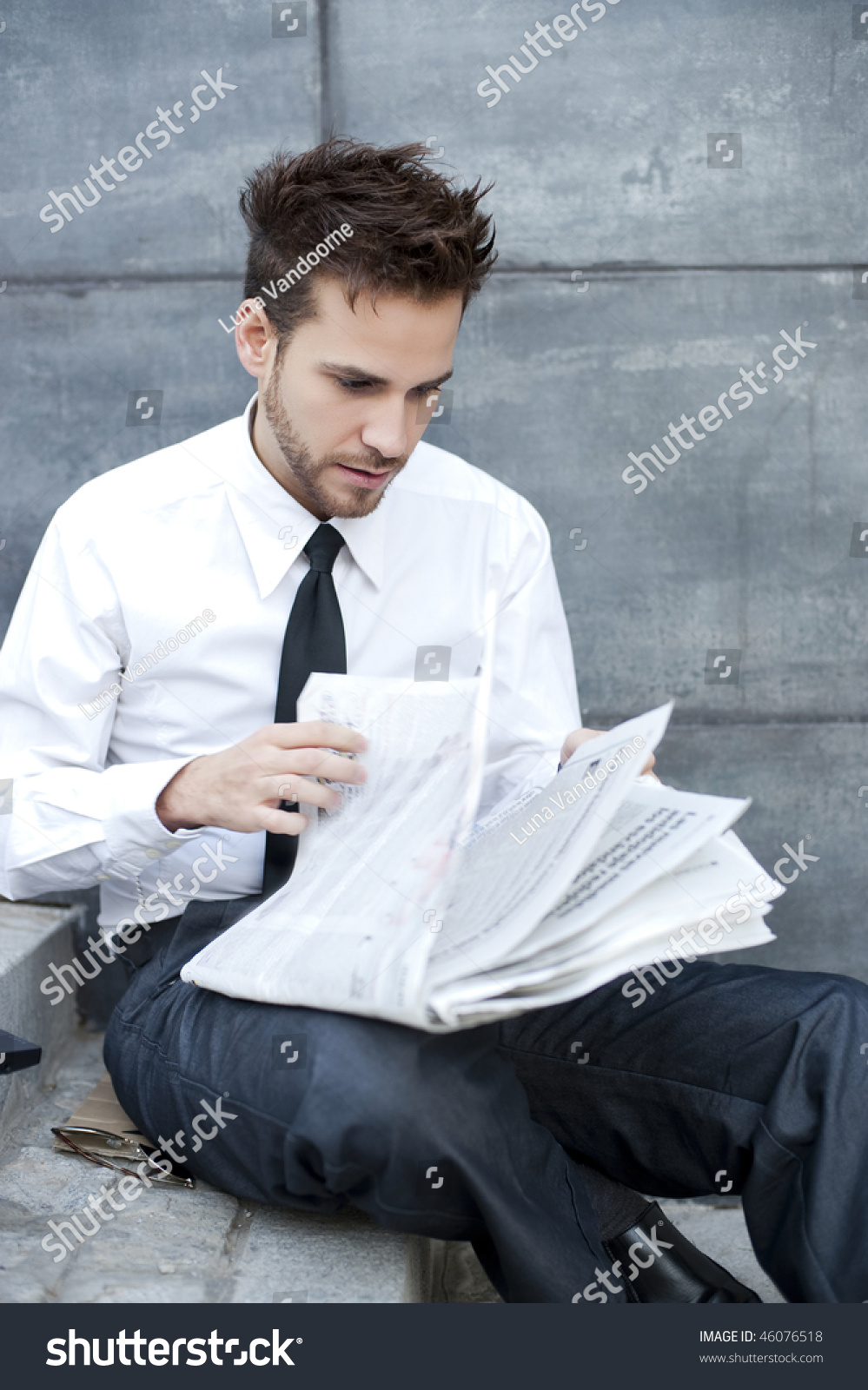 Young Handsome Man Reading Newspaper Stock Photo 46076518 : Shutterstock