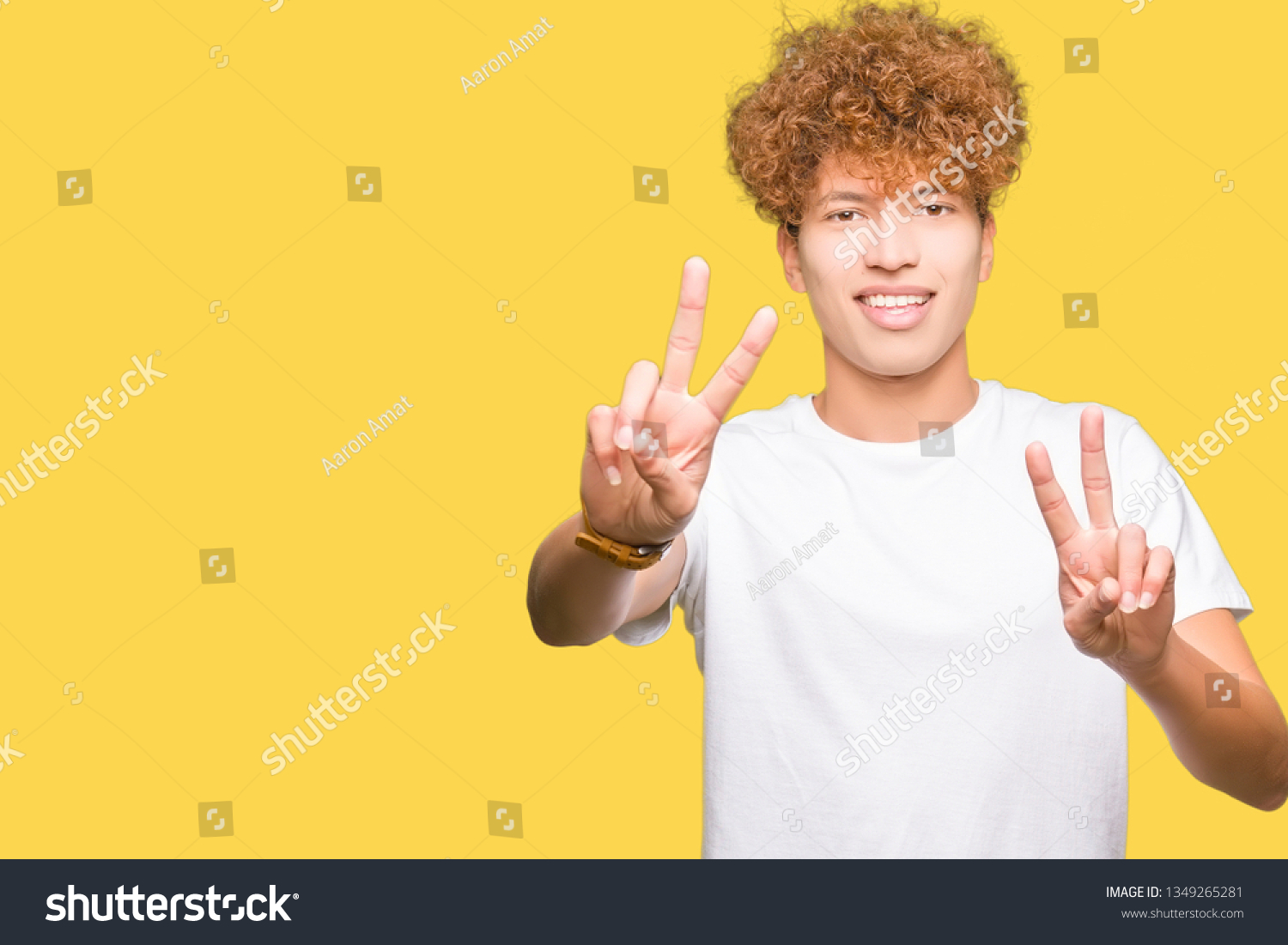  Yellow Classic  Template Design Featuring Young Handsome Man with Afro Hair Wearing Casual