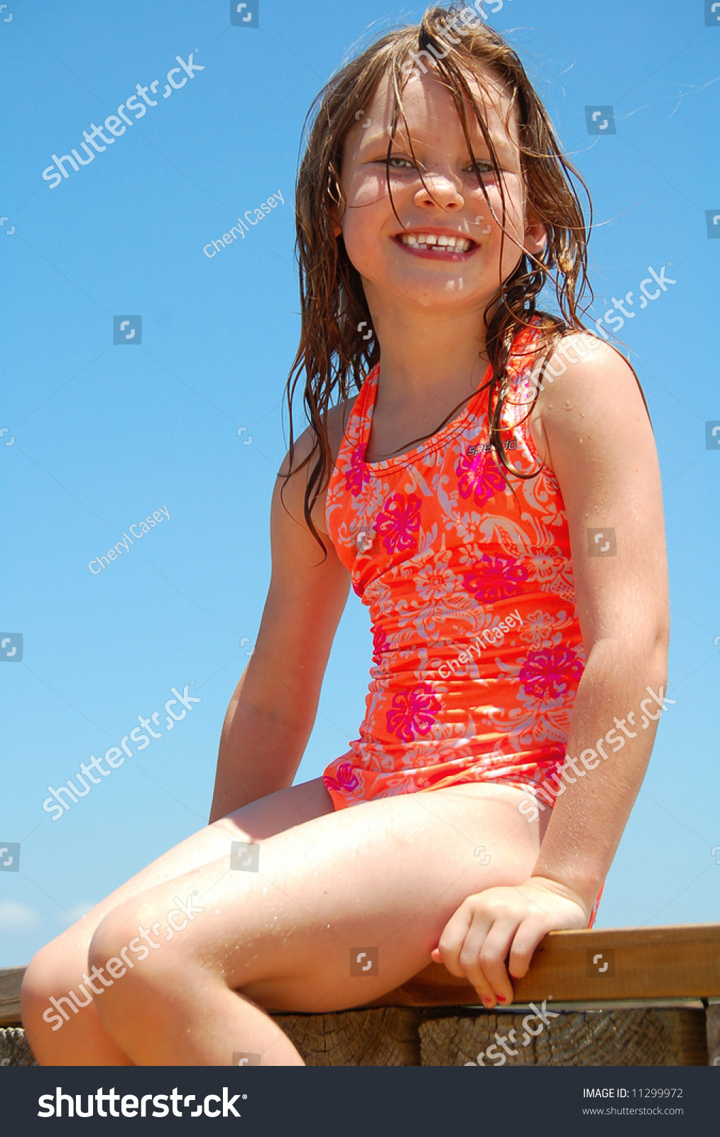 Young Happy Girl Bathing Suit Wet Stock Photo 11299972 - Shutterstock