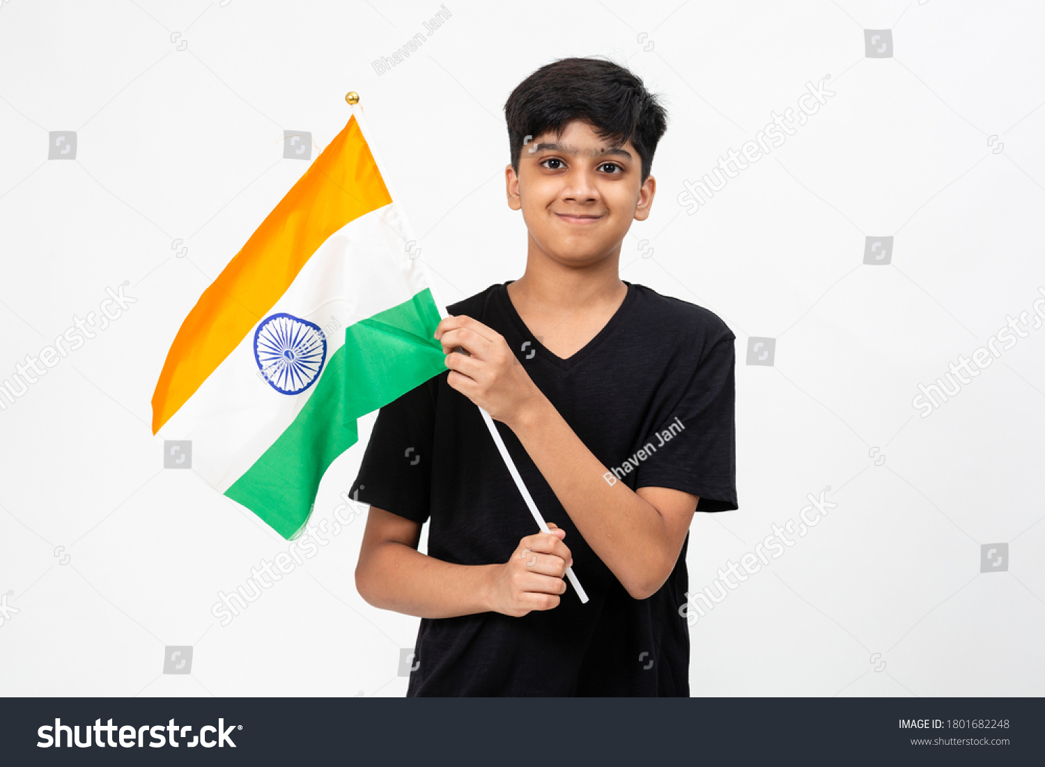 Young Indian Boy Proudly Holds Tricolour Stock Photo (Edit Now) 1801682248