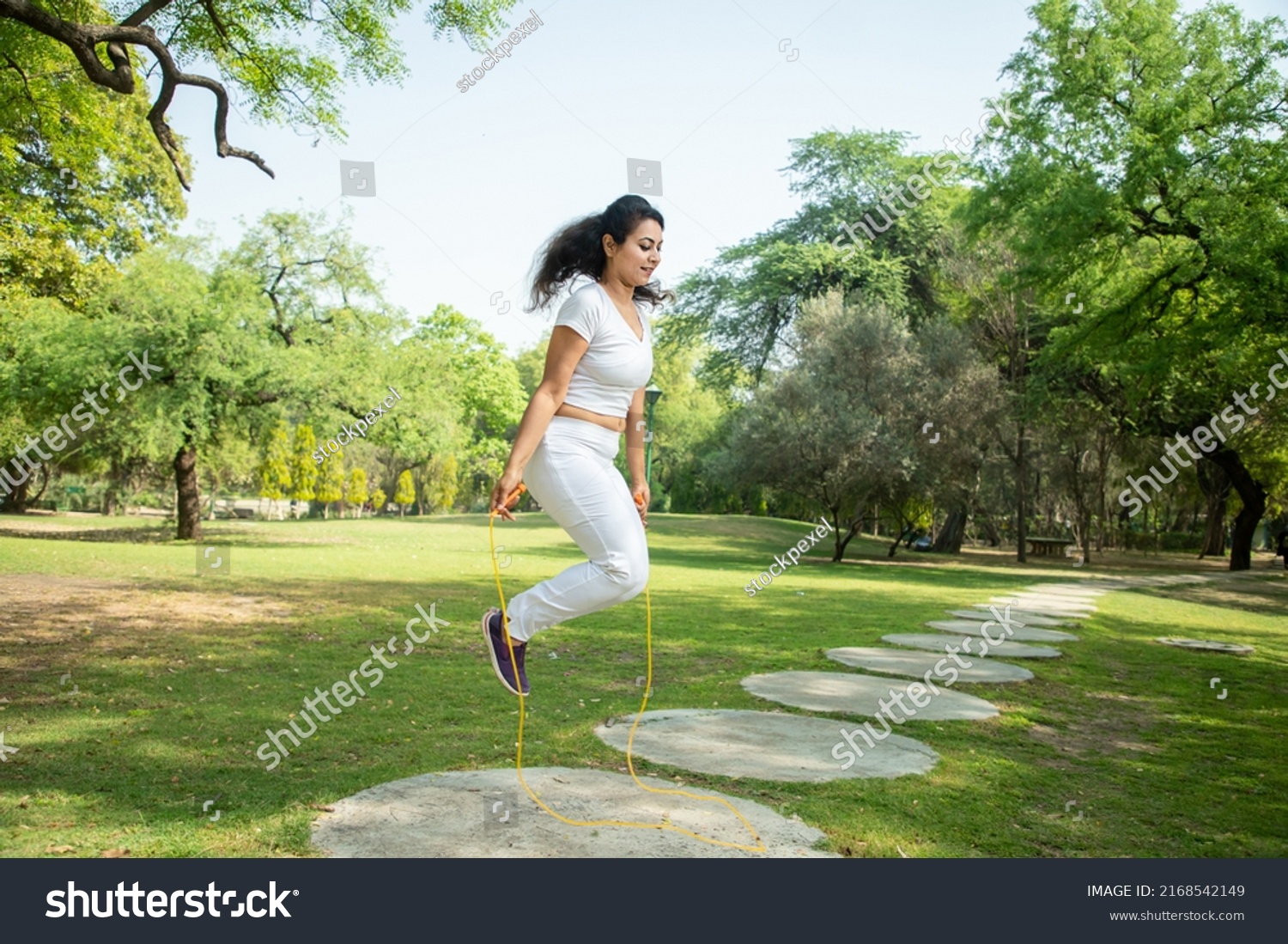 Young Indian Fitness Woman Wearing White Stock Photo 2168542149 