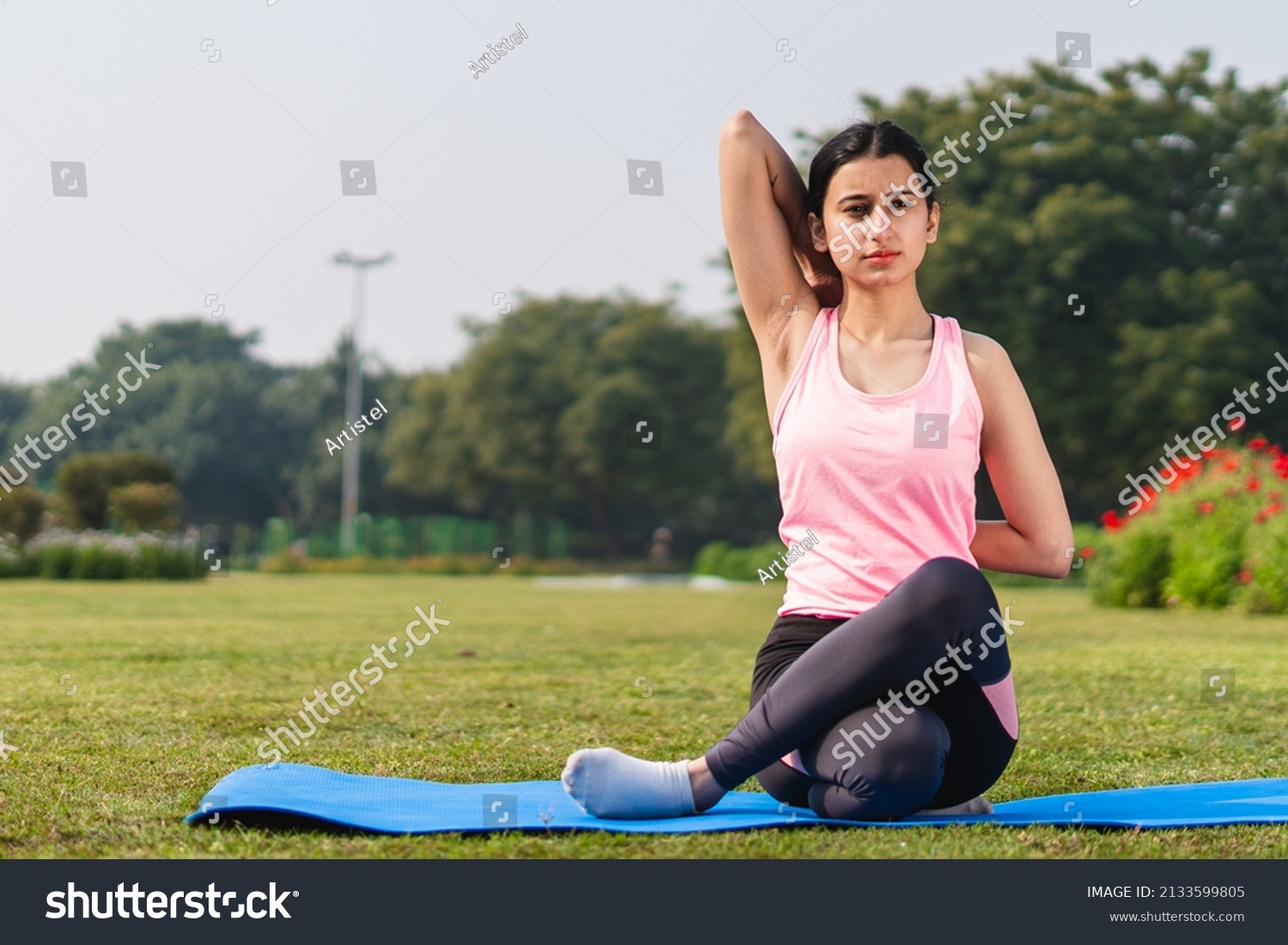 Young Indian Girl Working Out Stretching Stock Photo 2133599805 ...