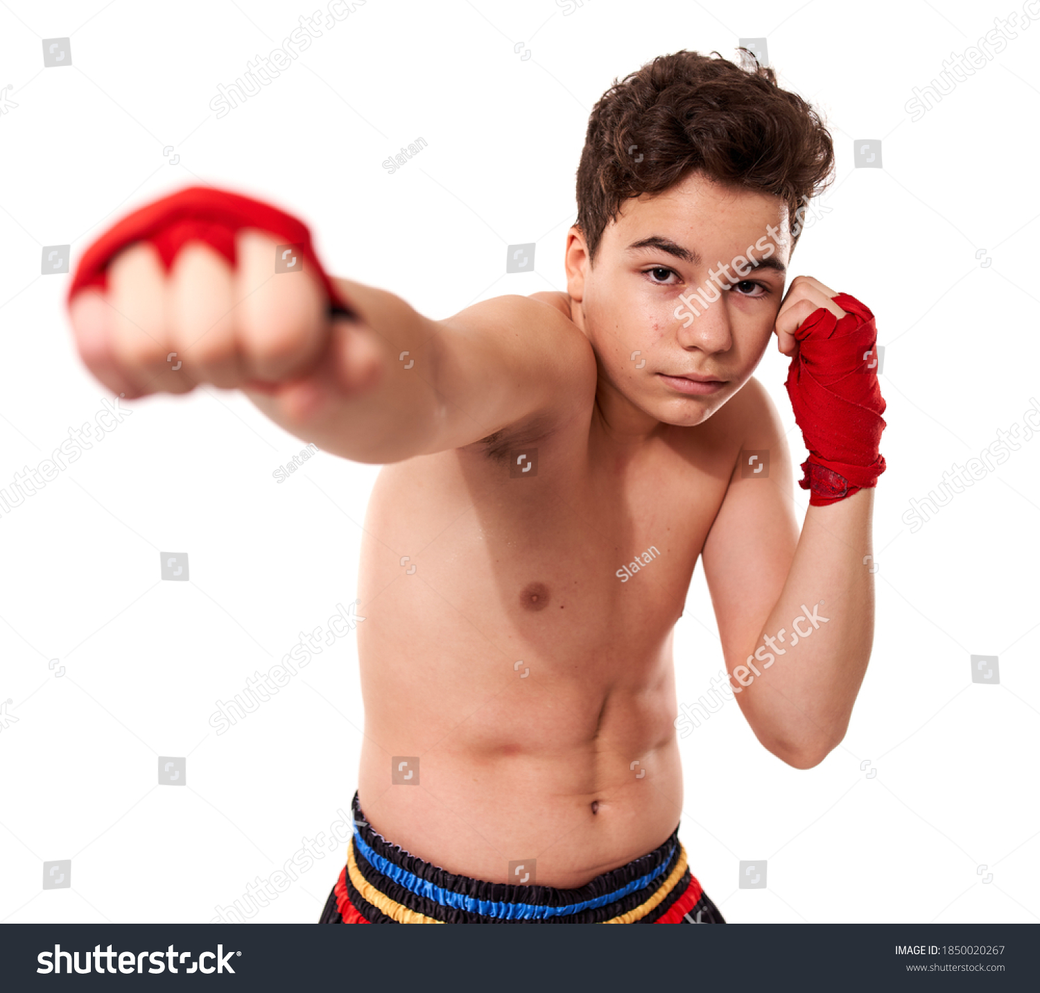 Young Kickboxer Training Shadow Boxing Isolated Stock Photo 1850020267 ...