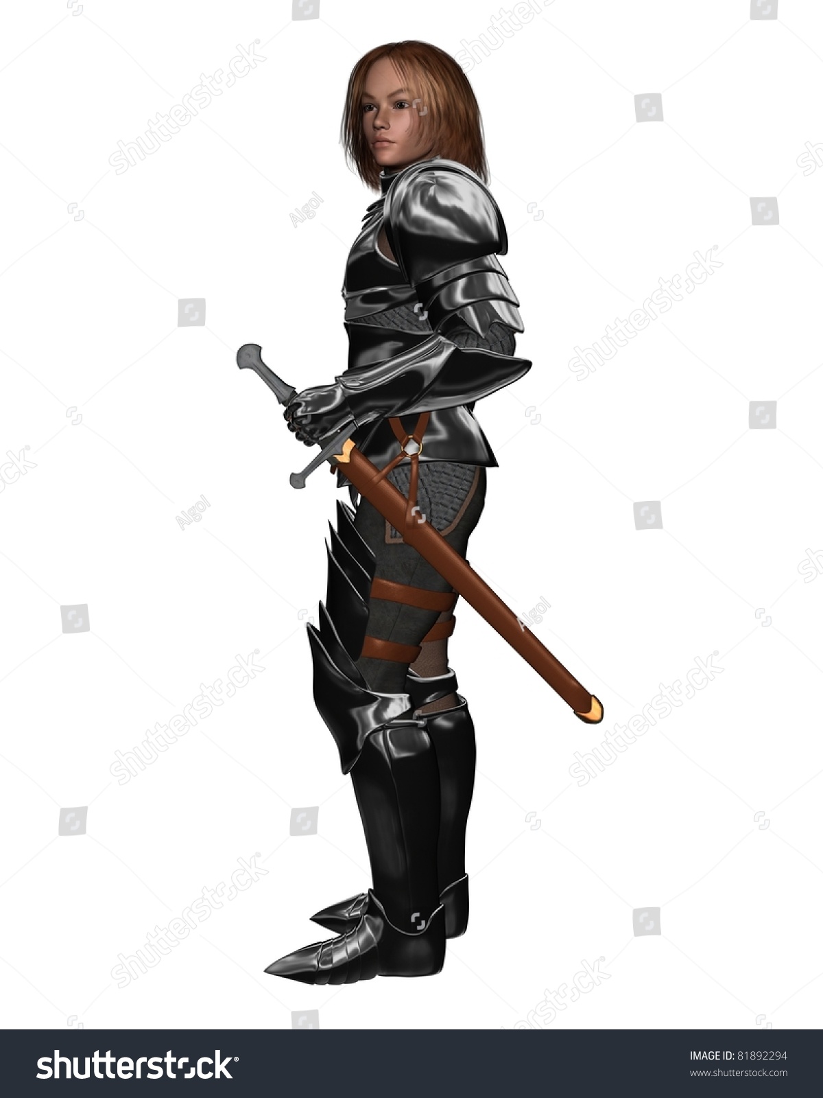 Young Knight In Armor With Sword At Rest, 3d Digitally Rendered ...