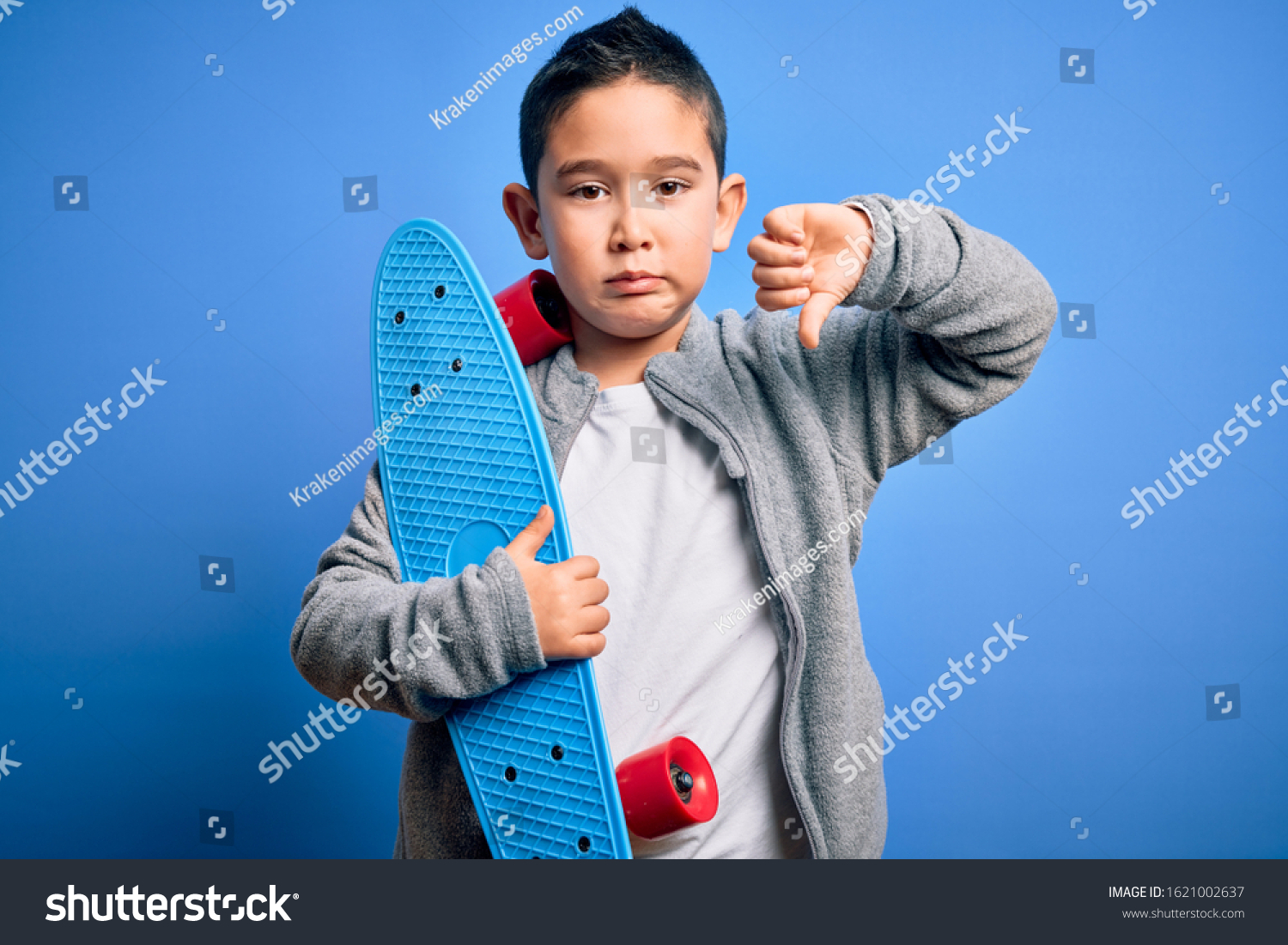 Young Little Boy Kid Skateboarder Holding Stock Photo 1621002637 ...