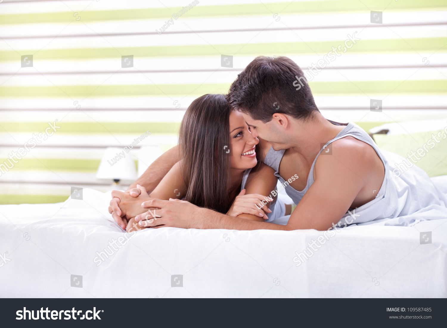 Young Love Couple Bed Romantic Scene Stock Photo 109587485