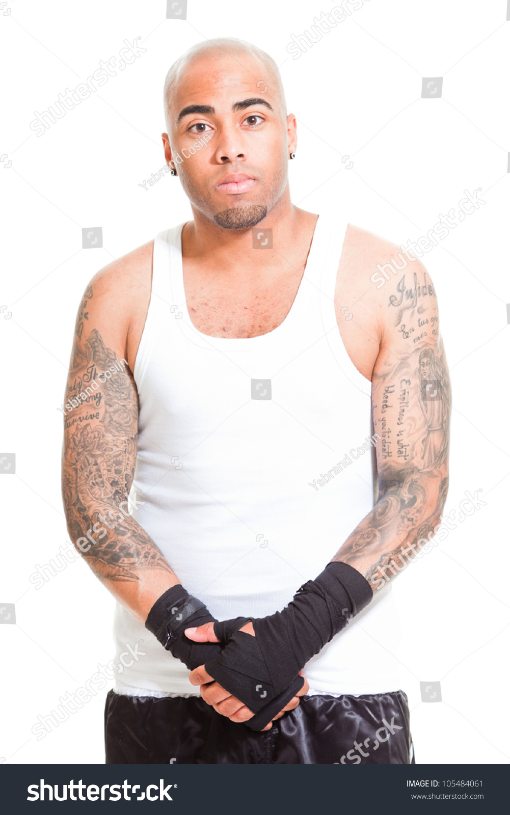 Young Male Boxer Isolated On White Background. Wearing White Shirt And ...