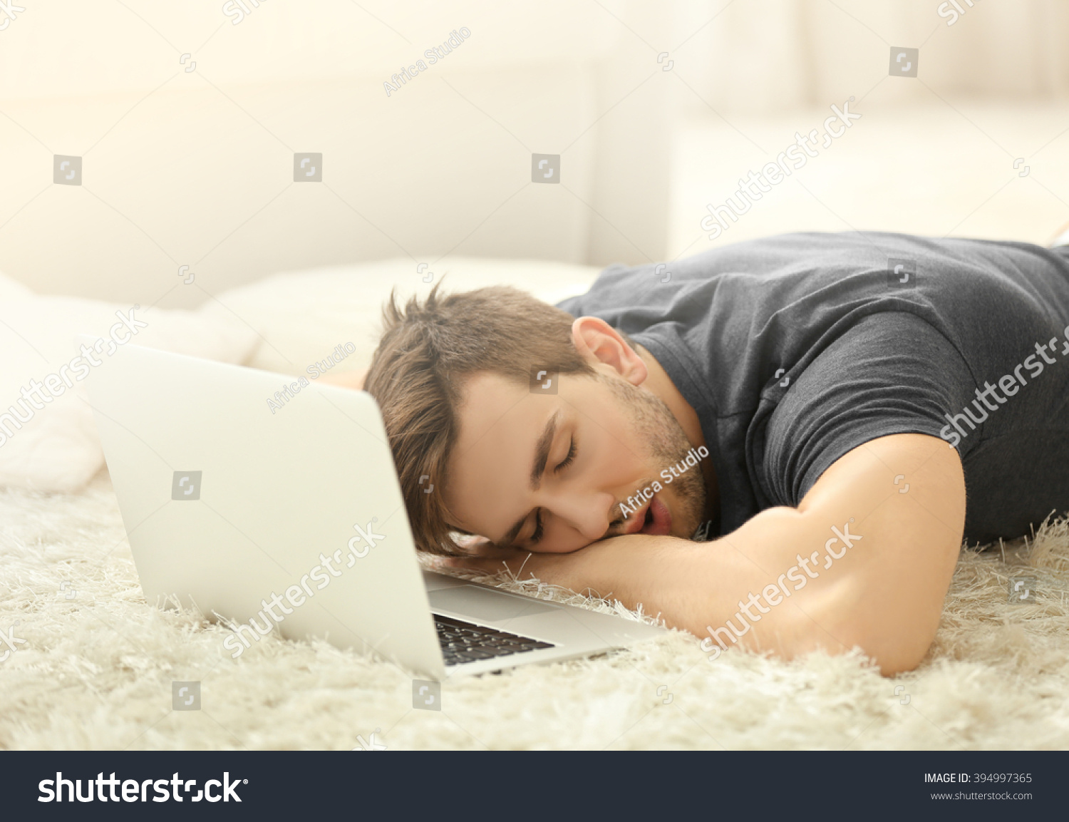 Young Man Fell Asleep During Studying People Stock Image