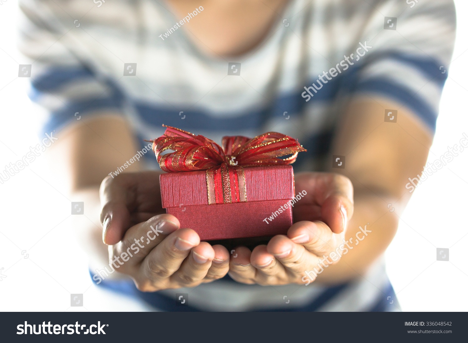 Young Man Giving Presenting Gift Someone Stock Photo Edit Now 336048542