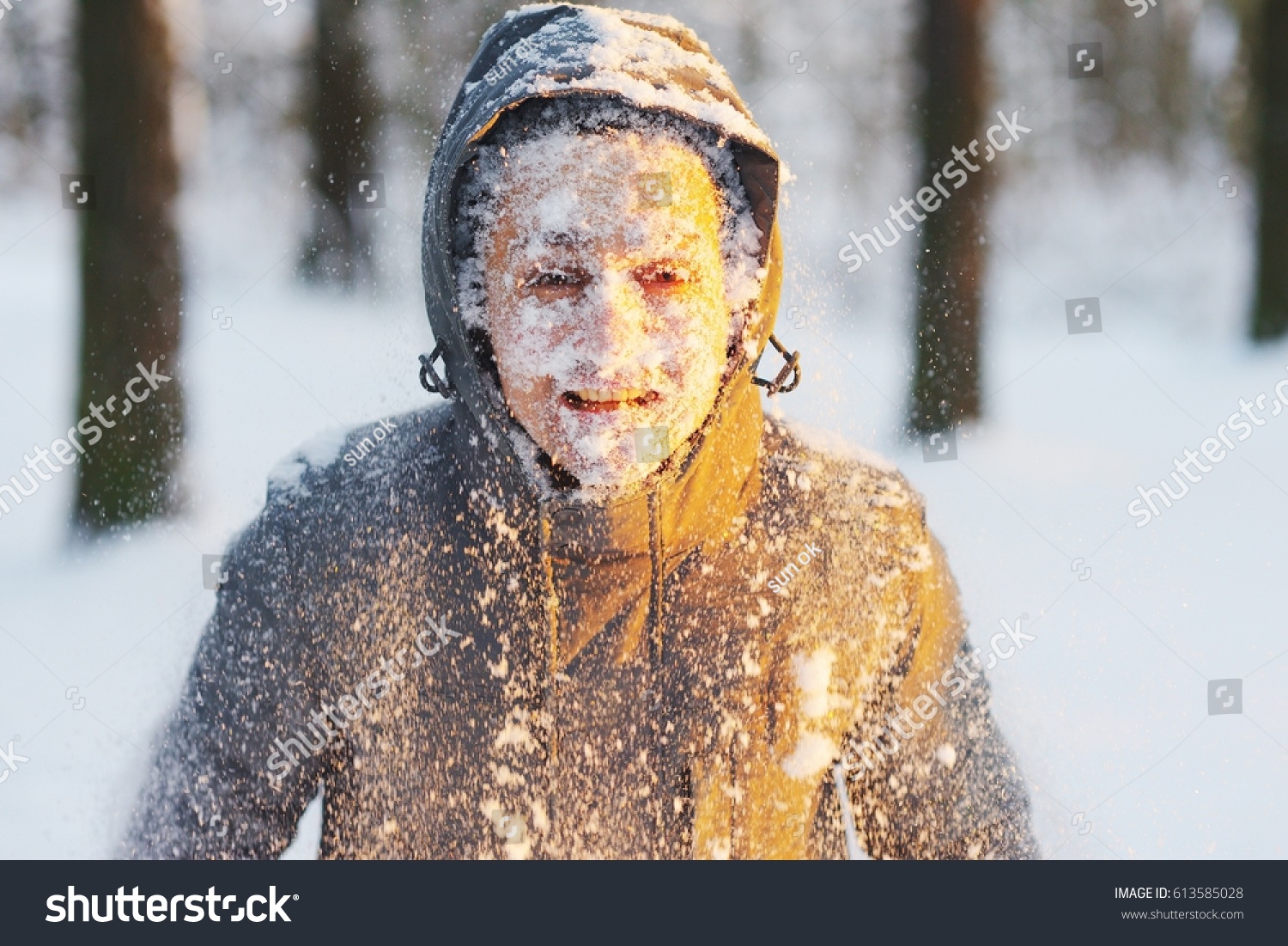 Young Man Jacket Hood Covered Snow Stock Photo Edit Now