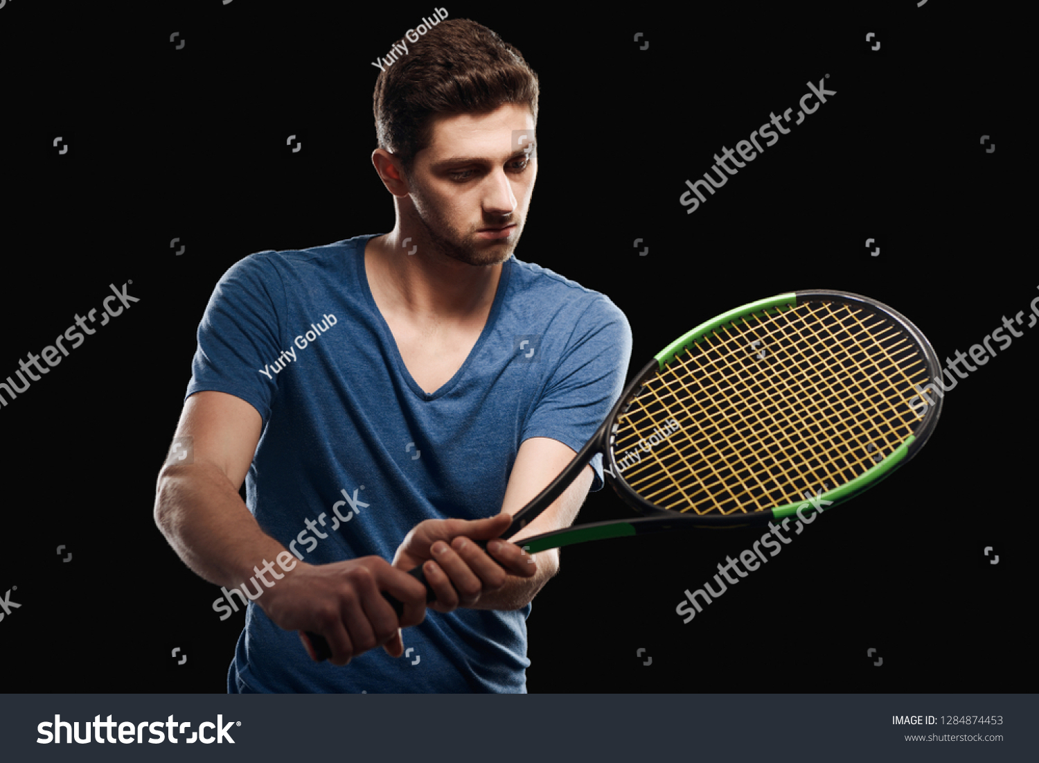 Young Man Practicing Improving Tennis Skills Stock (Edit Now) 1284874453