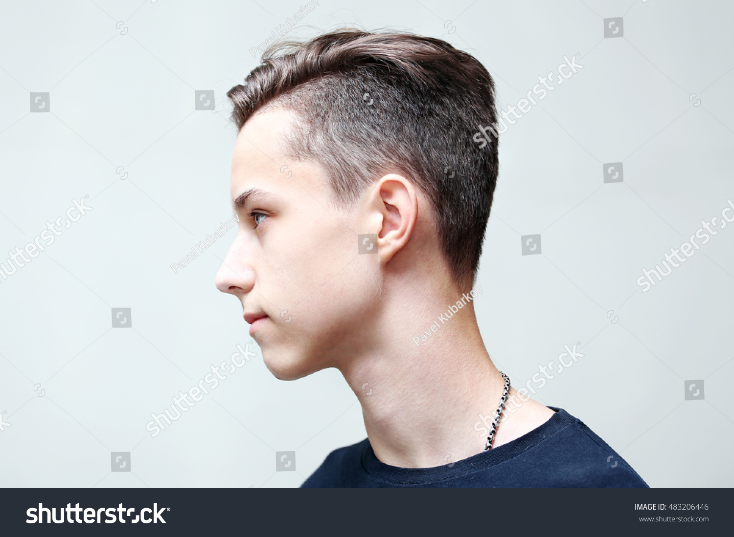 Young Man Profile Face On Grey Stock Photo Edit Now