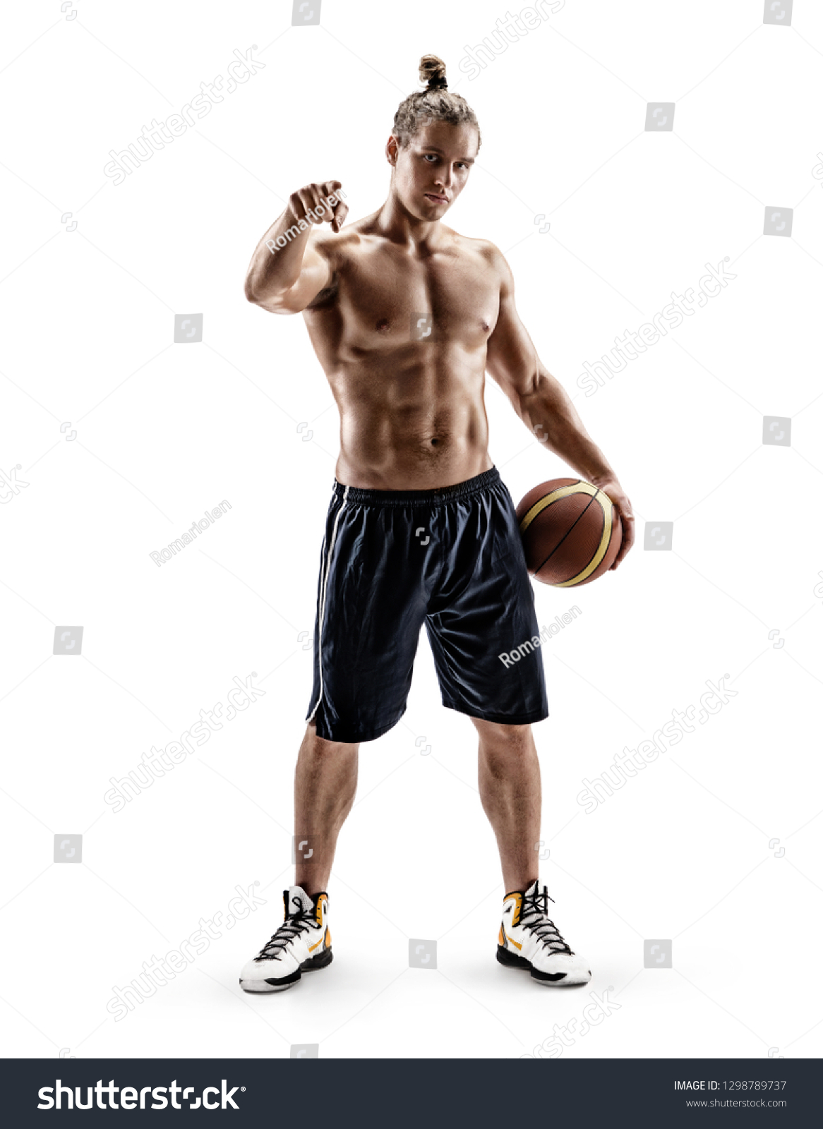 Young Man Shirtless Ball Pointing You Stock Photo (Edit Now) 1298789737