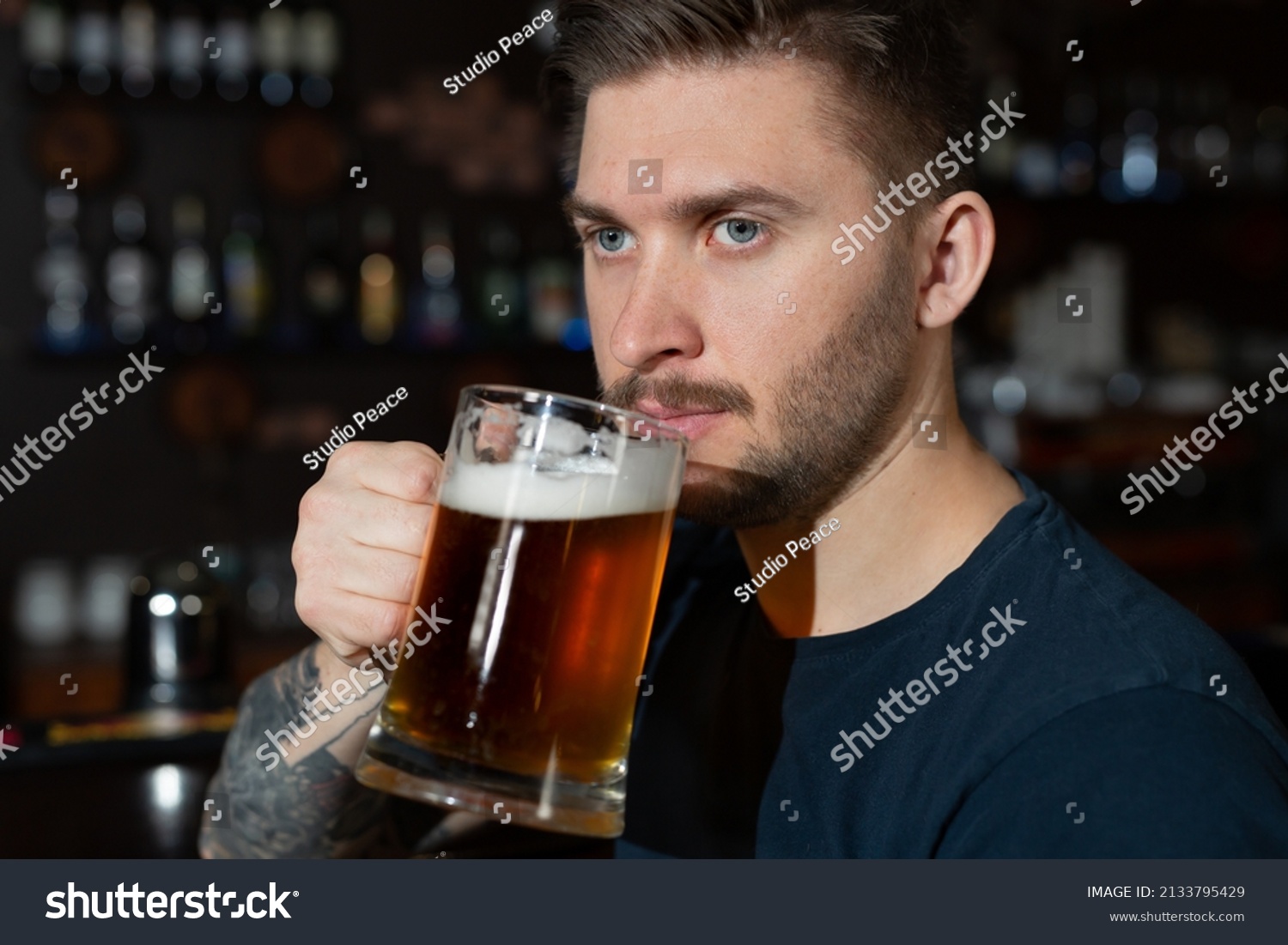 Young Man Sitting Bar Counter Pint Stock Photo 2133795429 | Shutterstock