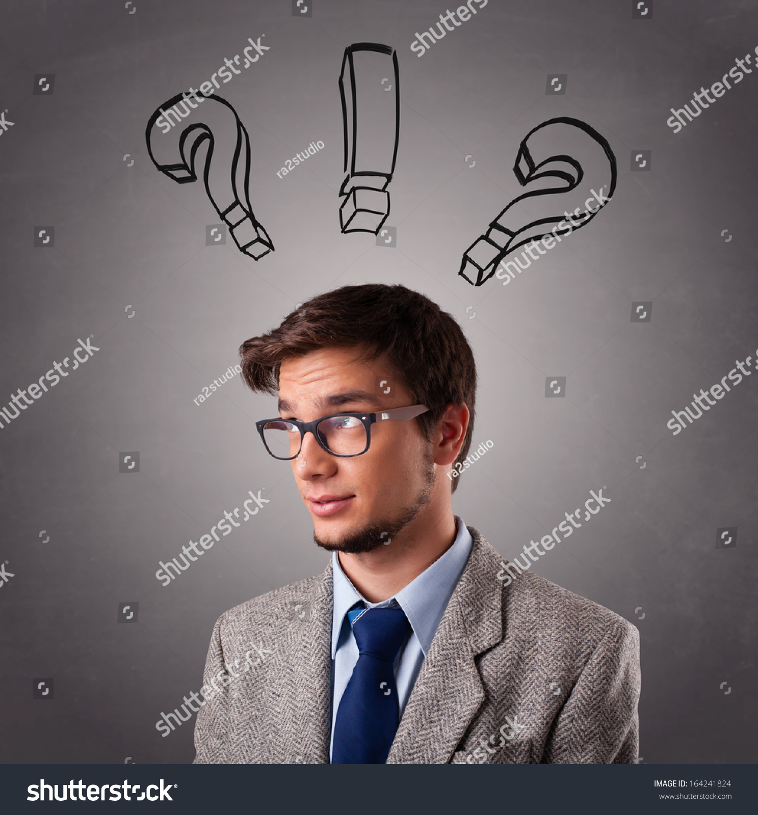 Young Man Standing Thinking Question Marks Stock Photo (Edit Now) 164241824