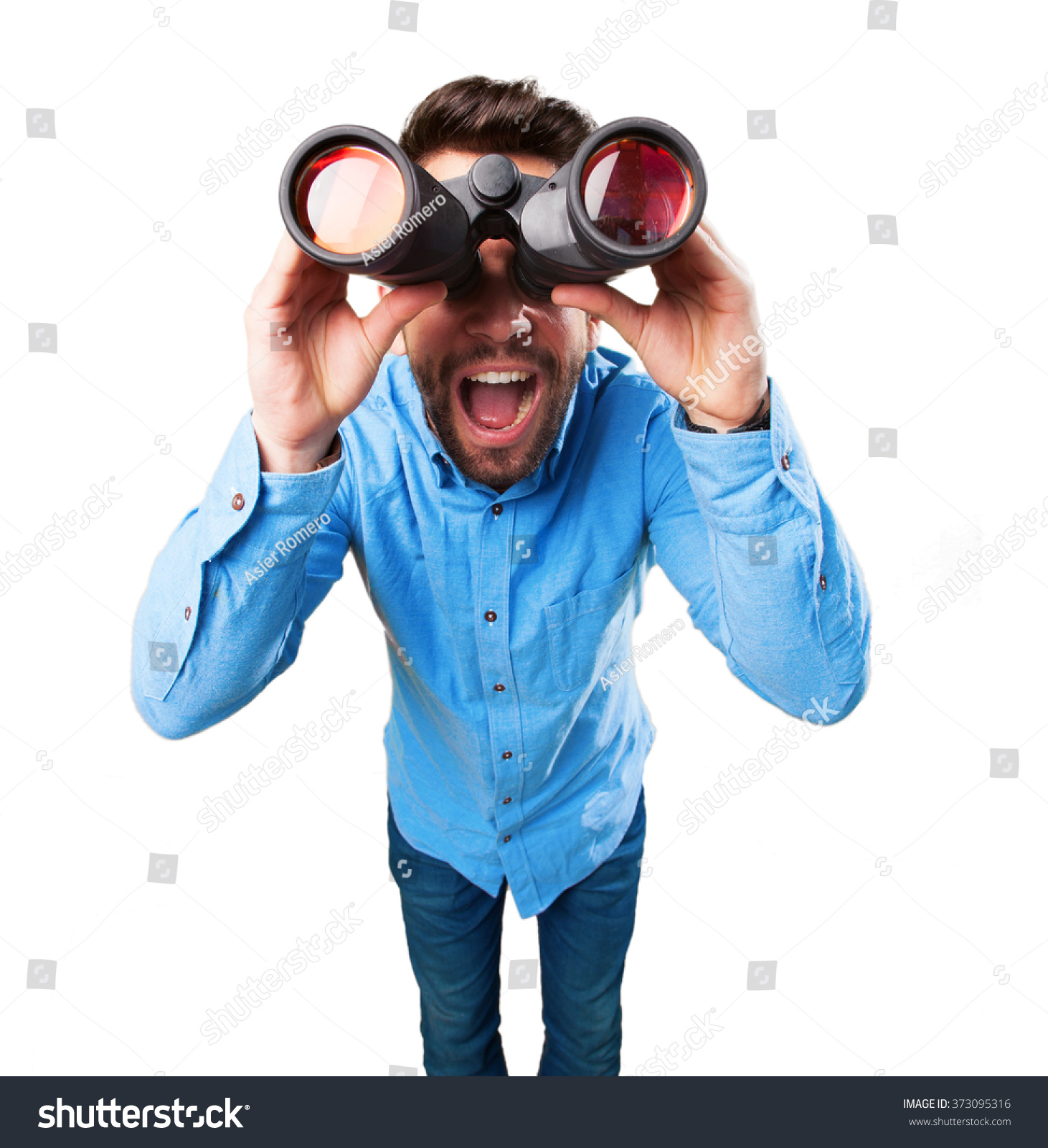 Young Man Using Binoculars Stock Photo 373095316 : Shutterstock