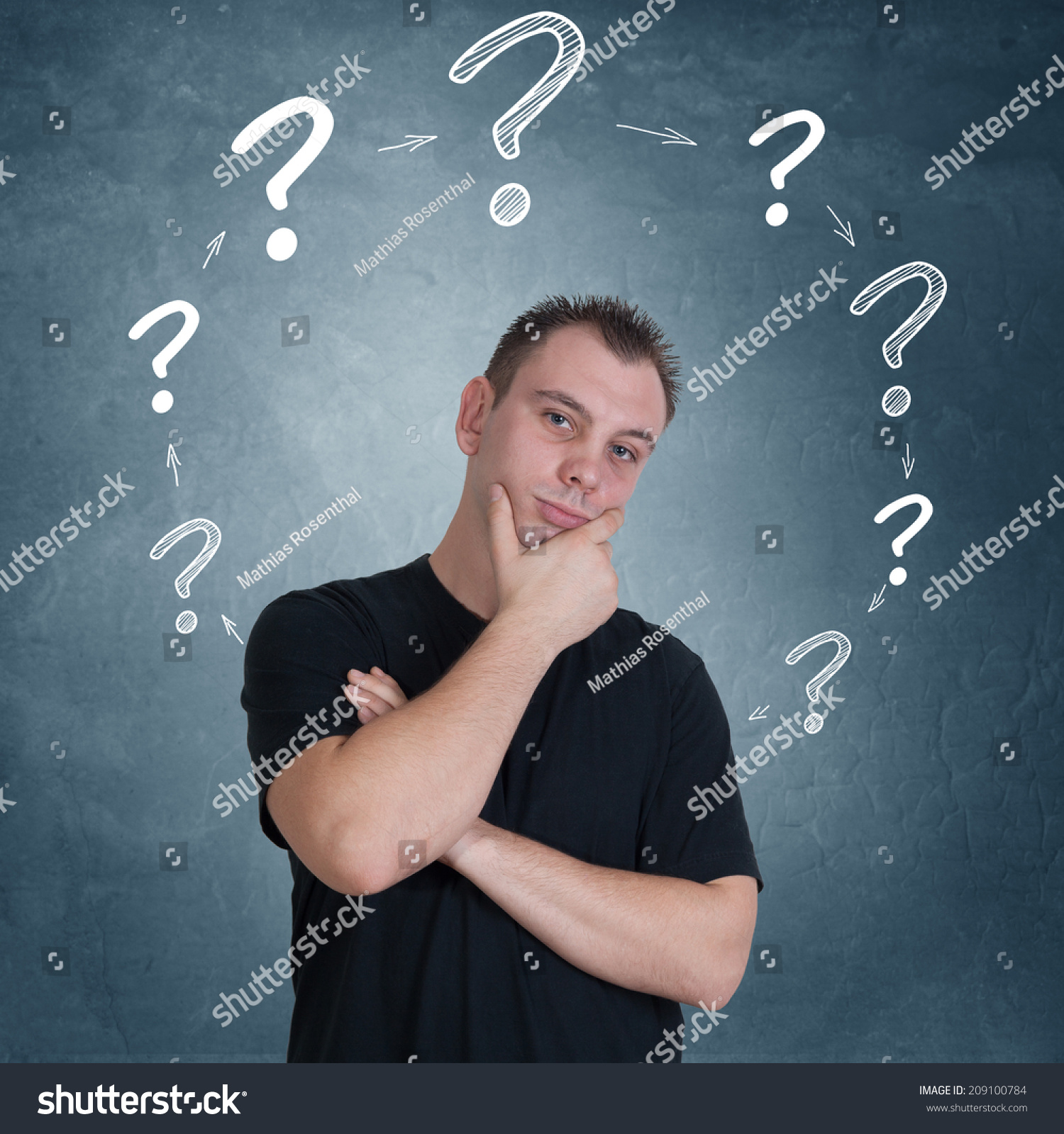 Young Man Drawn Question Marks Circulating Stock Photo 209100784 ...