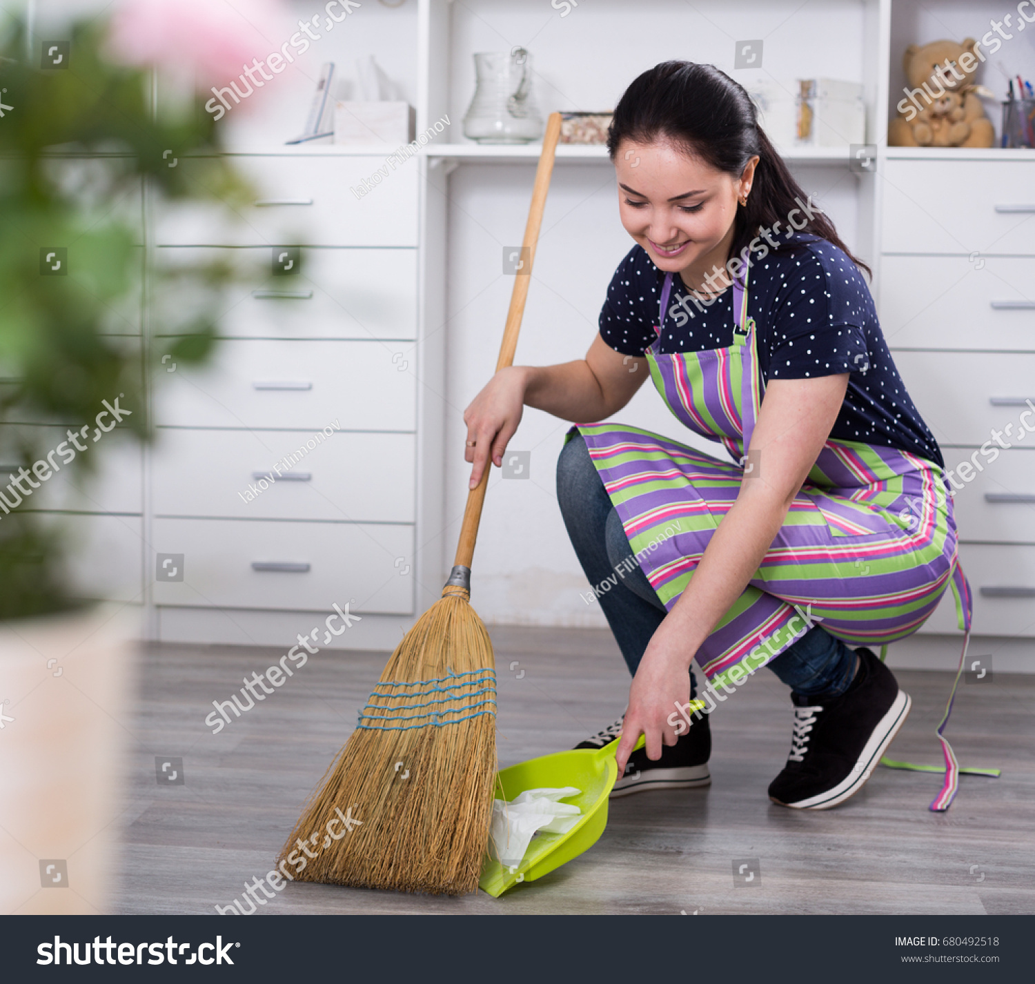 Young Mistress Sweeping Floors House Broom Stock Photo Edit Now